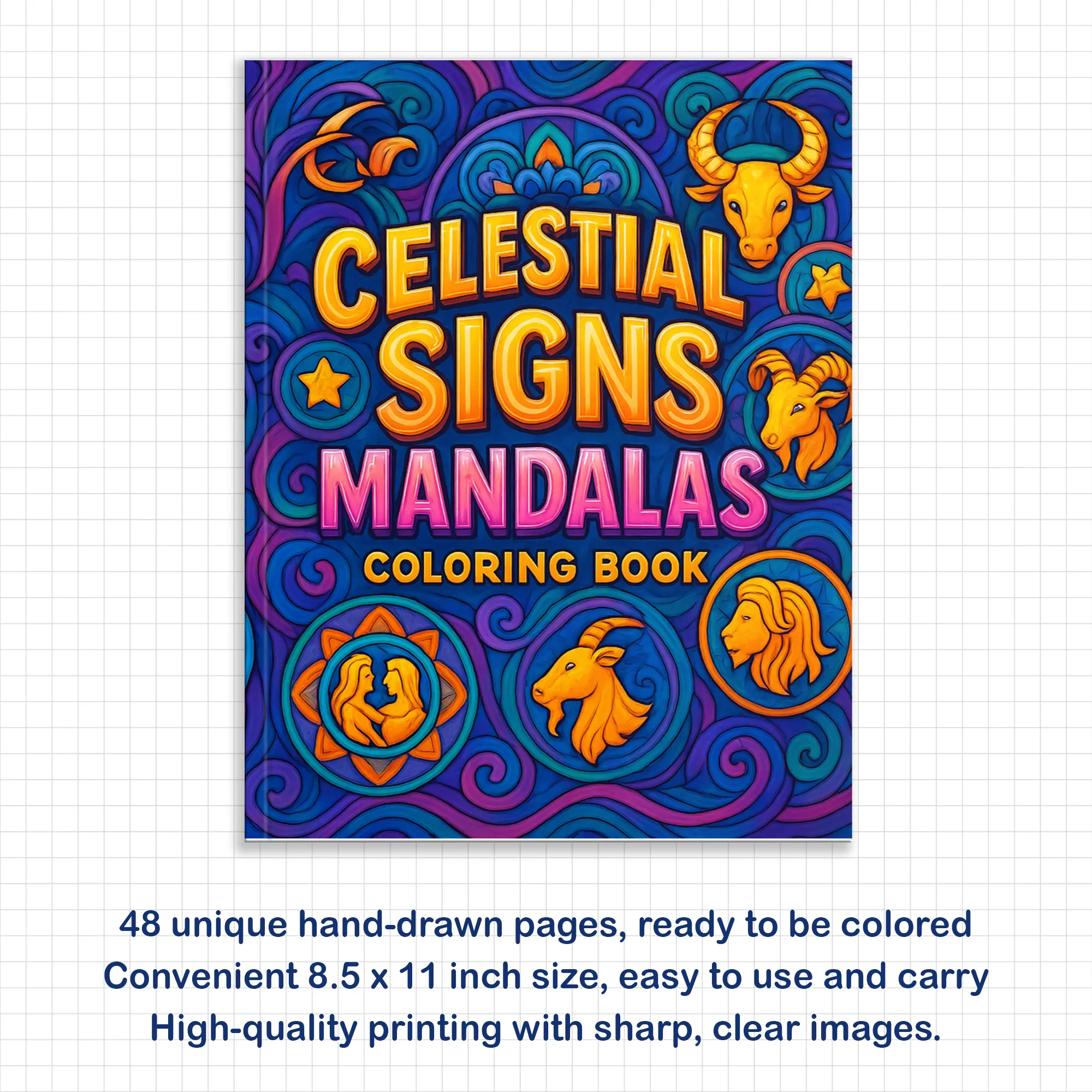 Celestial Signs Mandalas – Zodiac Coloring Pages – 48 Pages – Mystical, Symbolic, Astrological Art – For Adults - image 2