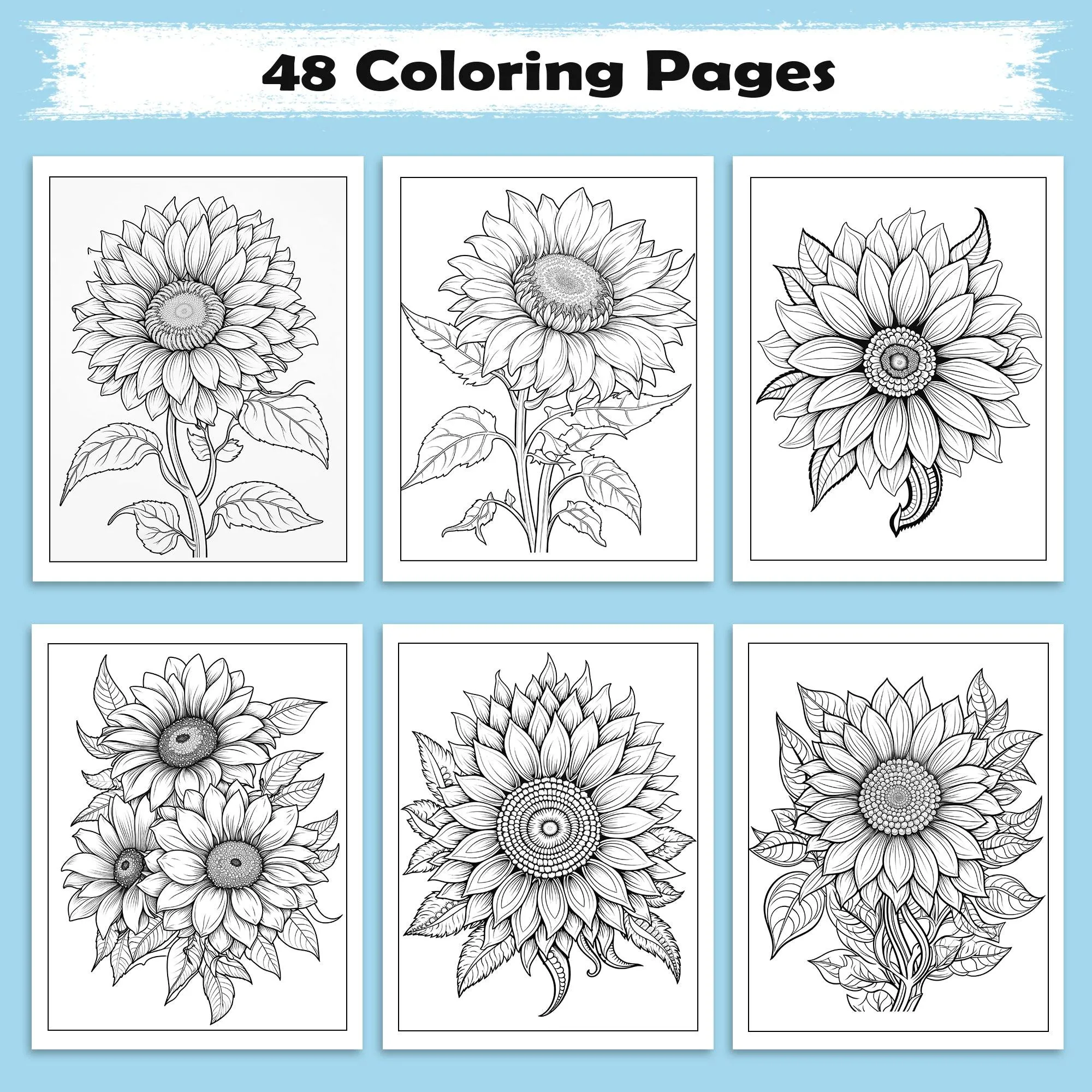 Sunflower Bloom Mandala Coloring Pages – 48 Floral Line Art for Adults - image 2