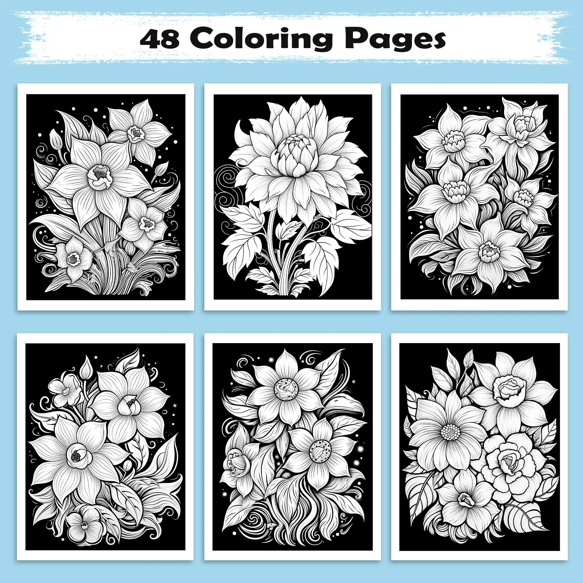 Twilight Petals Coloring Pages – 48 Elegant Night Flowers for Adults - image 2