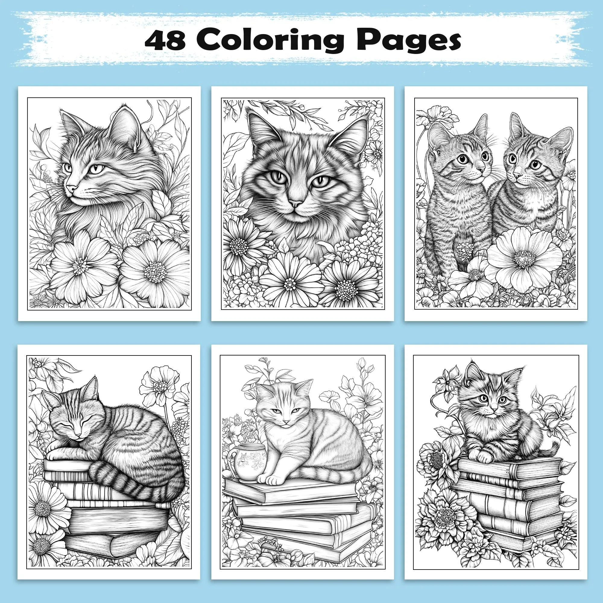 Floral Whiskers Coloring Pages – 48 Whimsical Cat and Flower Scenes for Adults - image 2