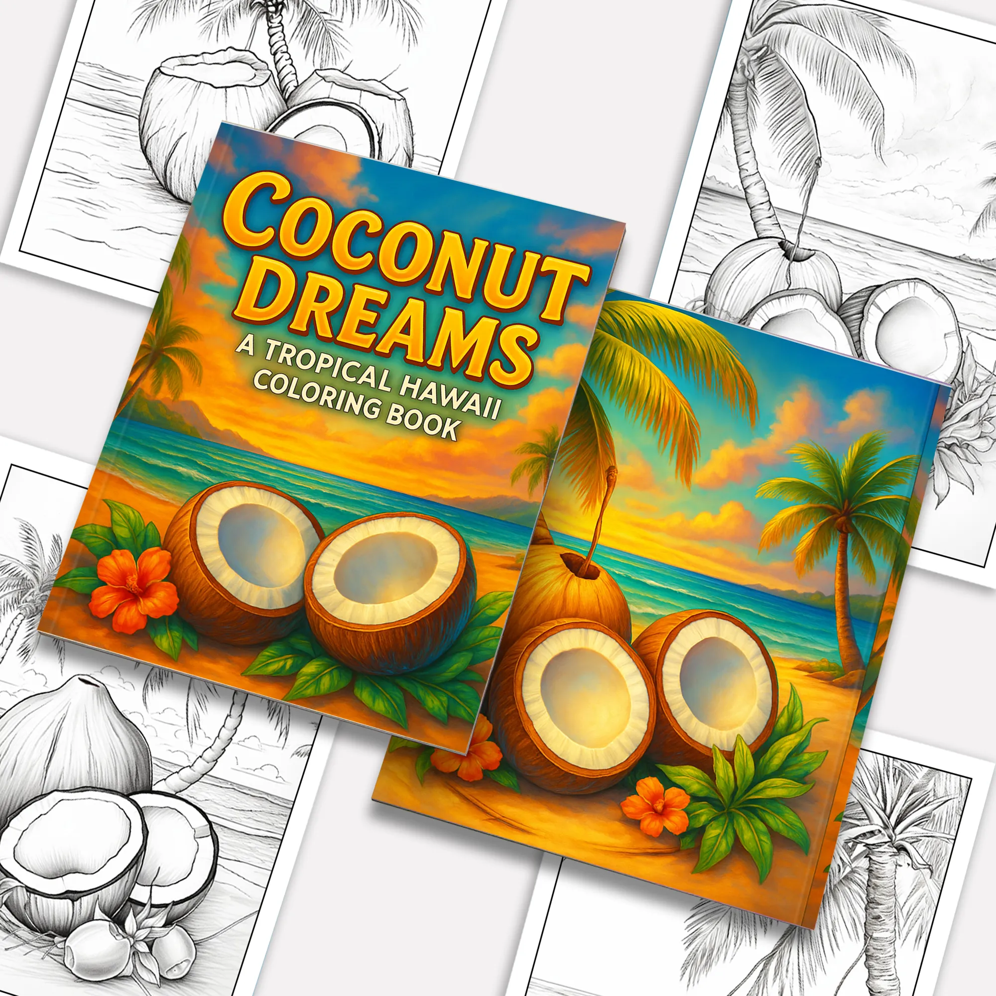 Coconut Dreams Hawaii Coloring Pages – 48 Tropical Beach Scenes for Adults