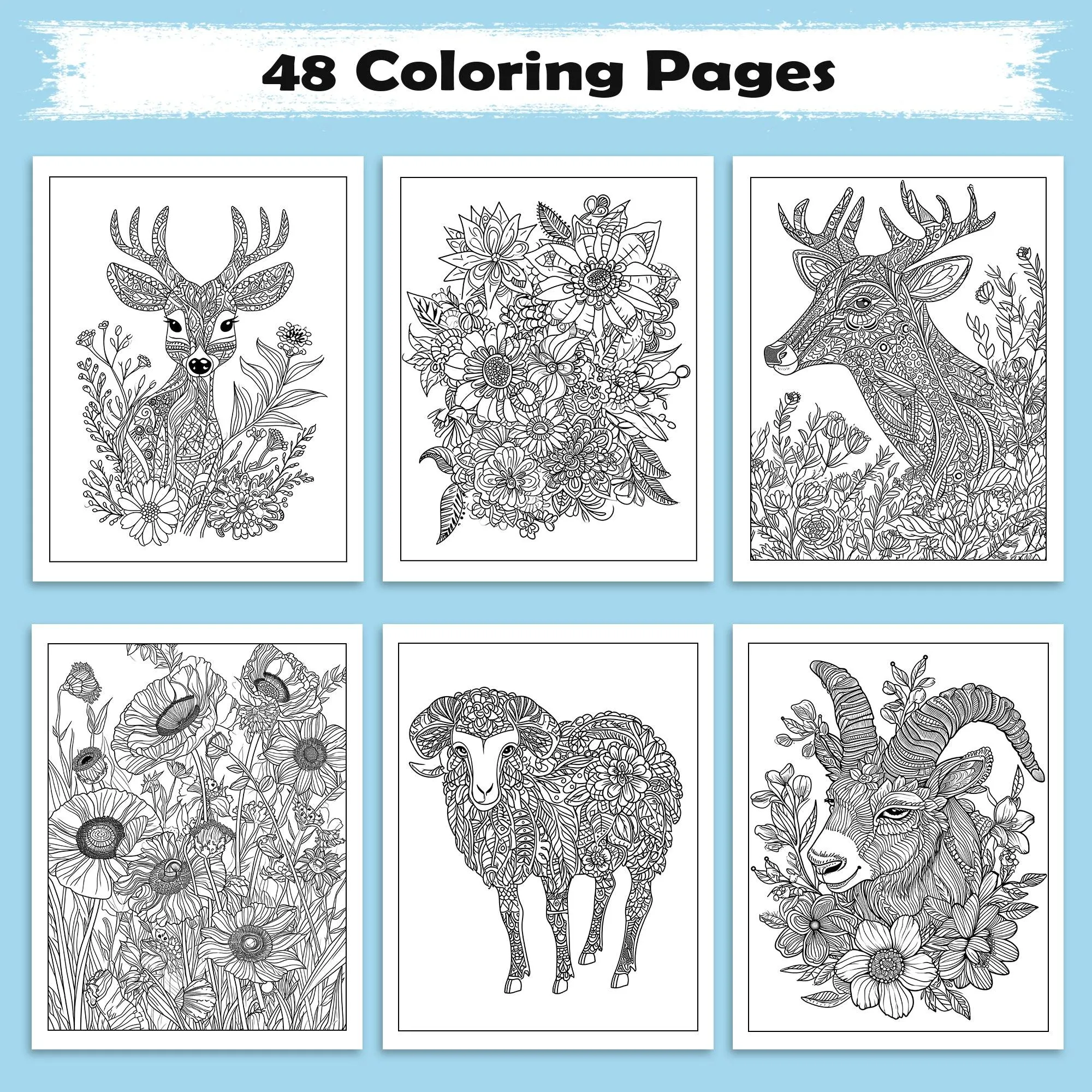 Wild Blooms Coloring Pages – 48 Pages – Intricate Flowers, Animals, Nature Patterns – For Adults - image 3