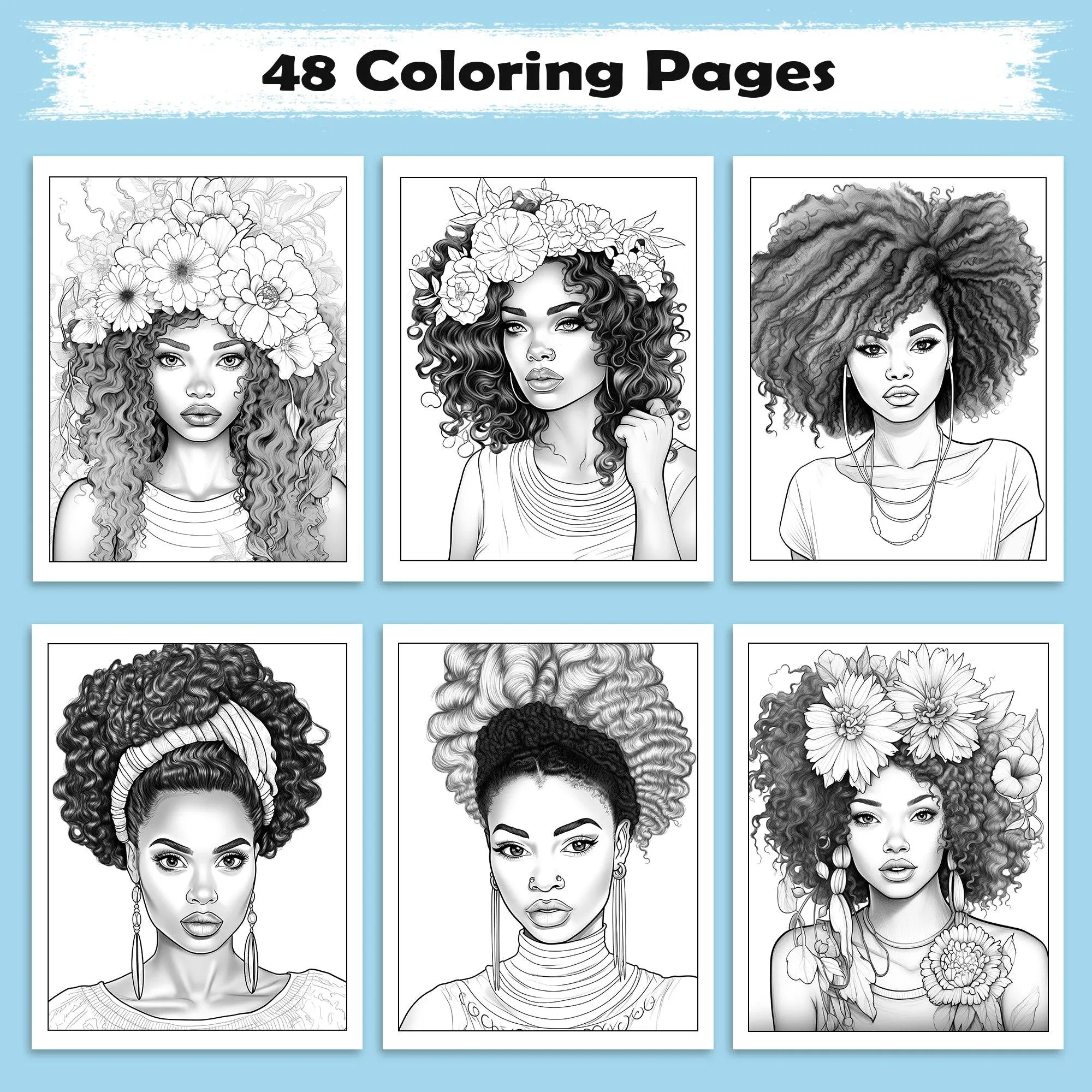 Crowned Beauty Coloring Pages – 48 Stunning Afro Woman Portraits for Adults - image 2