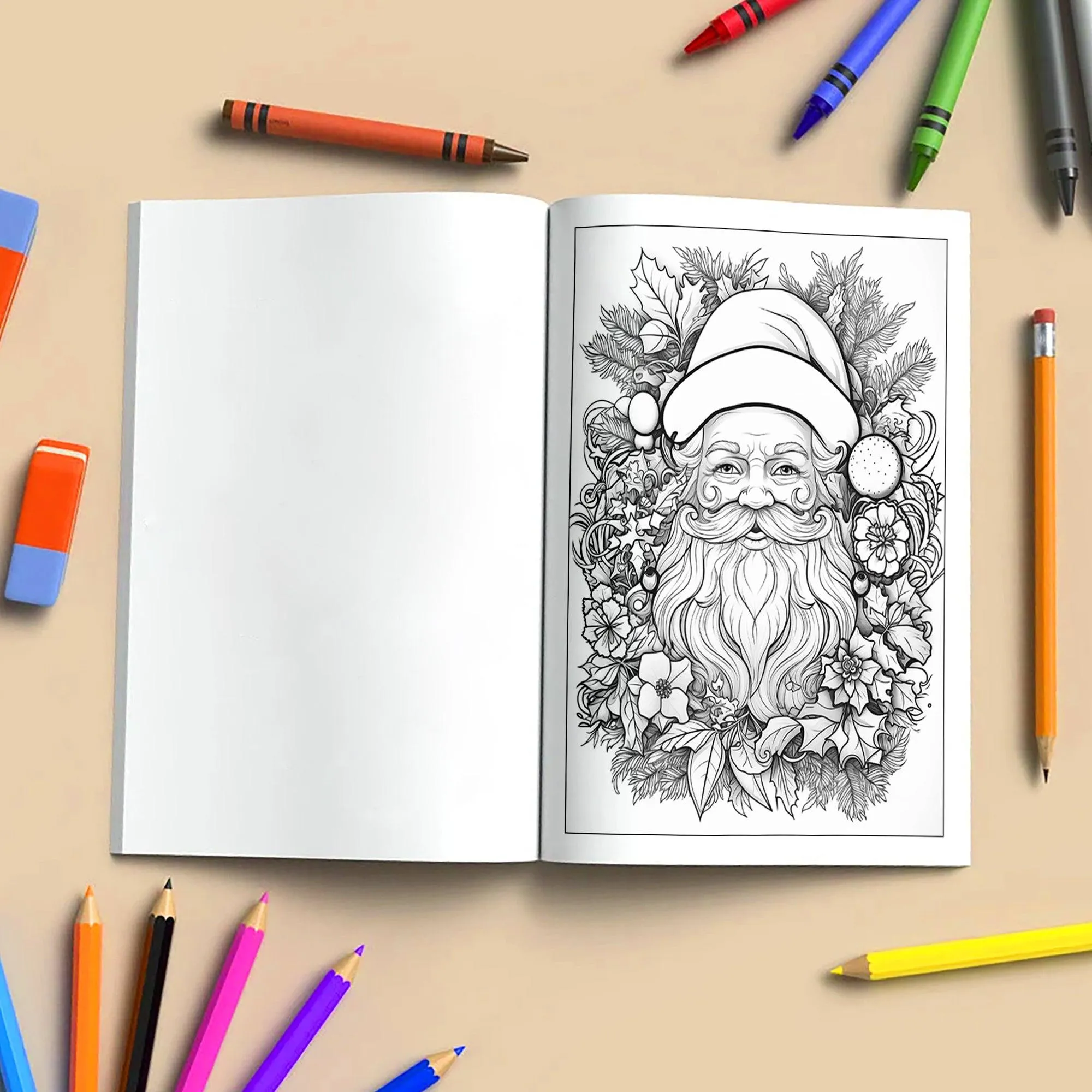 Floral Santa Christmas Coloring Pages – 48 Festive Flower Designs for Adults - image 4