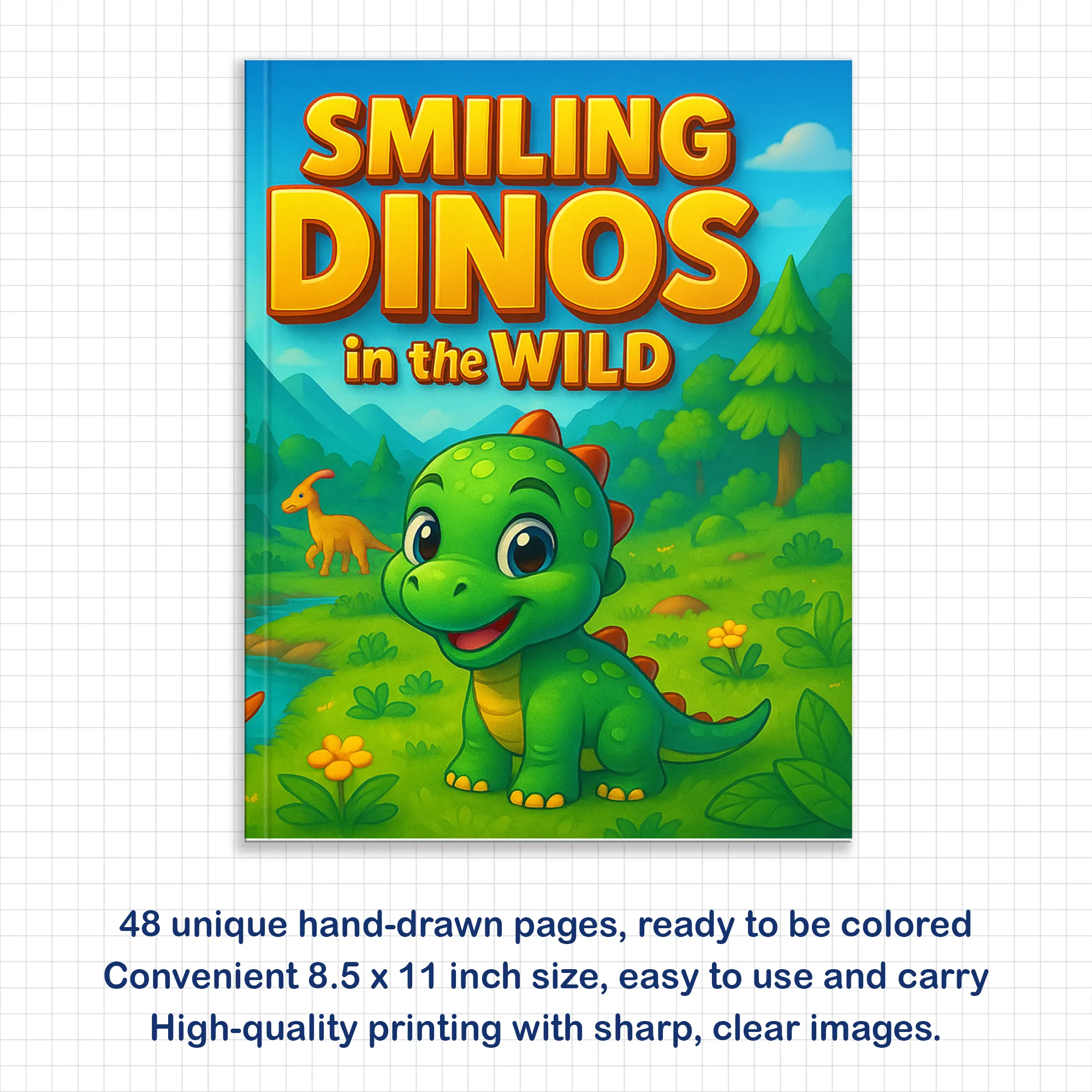 Smiling Dinos in the Wild – Dinosaur Coloring Pages – 48 Pages – Easy-to-Color Scenes, Jungle Adventures – For Kids - image 2