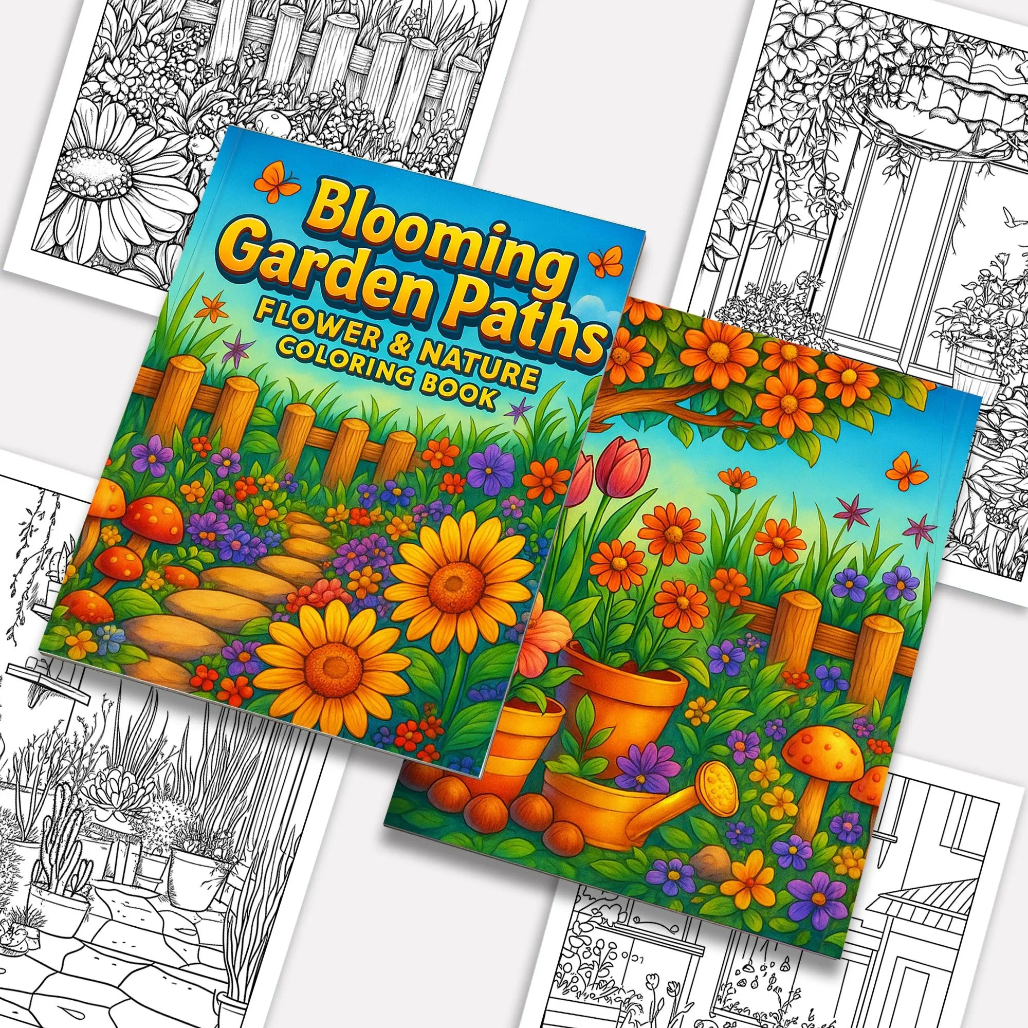 Blooming Garden Paths Coloring Pagesβ 48 Pages β Beautiful Flowers, Stone Paths, Wooden Fence β For Adults