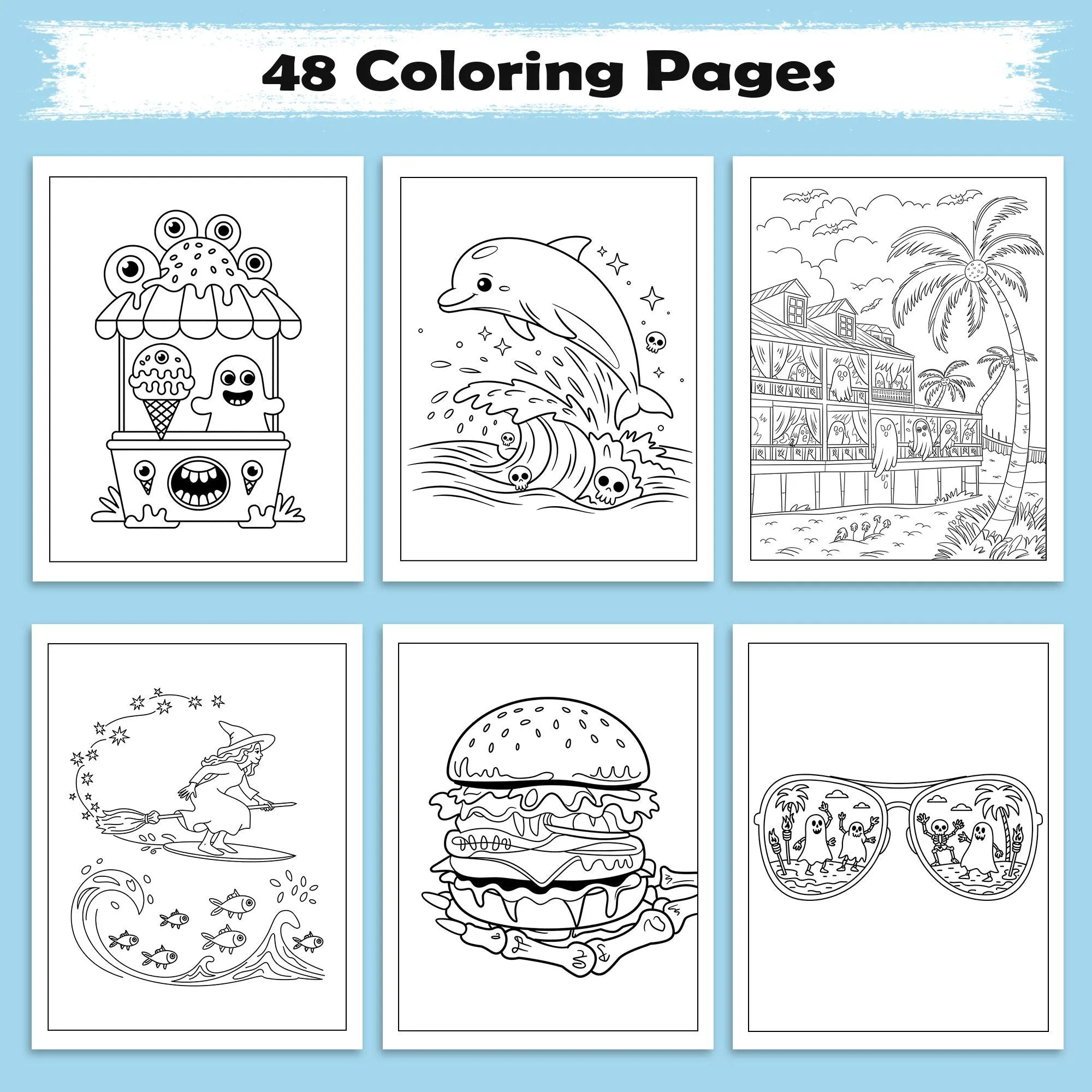 Spooky Tropics Coloring Pages – 48 Haunted Beach & Ghost Designs – For Kids - image 4