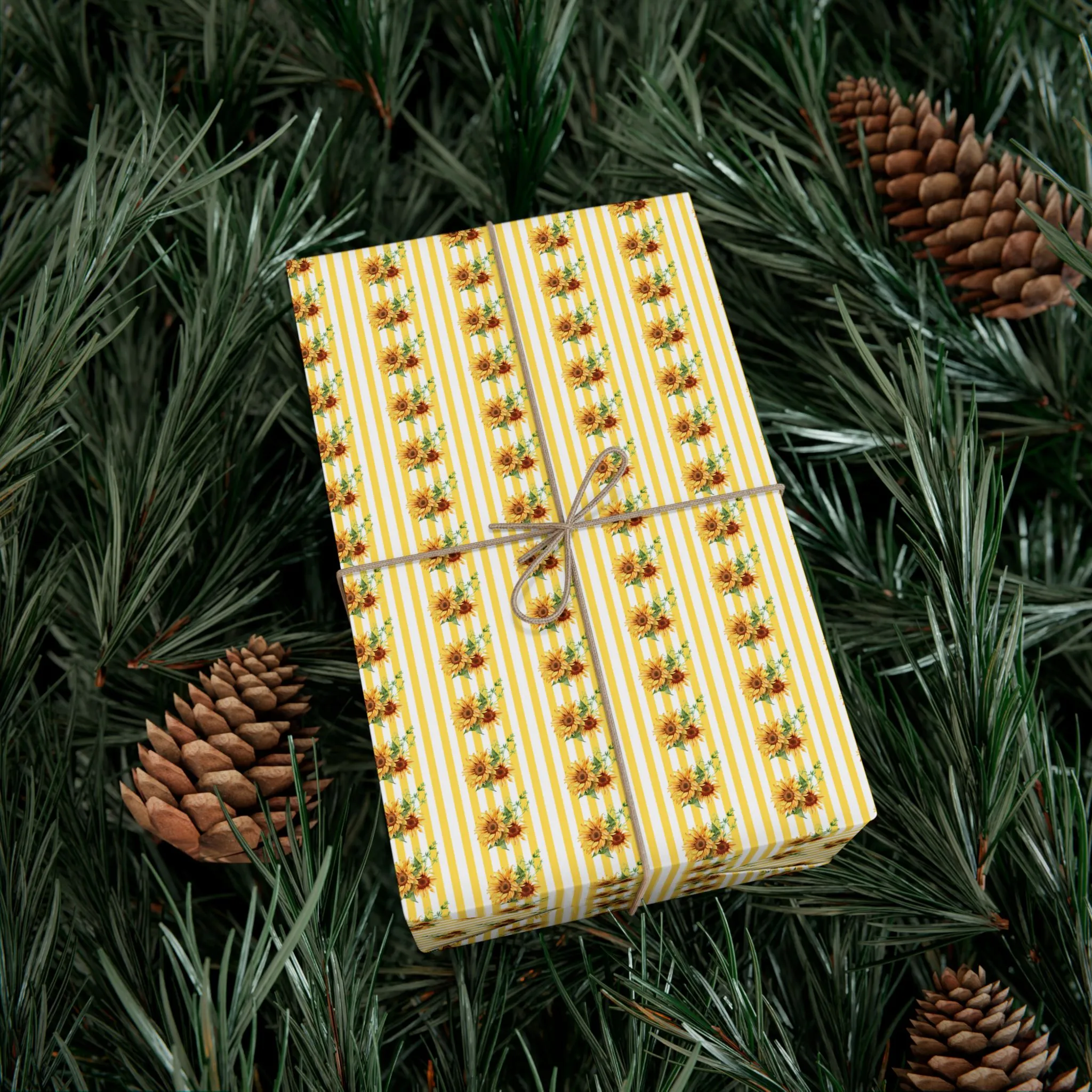 Sunflower Wrapping Paper, Yellow Striped Bouquets Floral Design Gift Wrapping Paper, Gift Wrap for Weddings, Couples - image 2