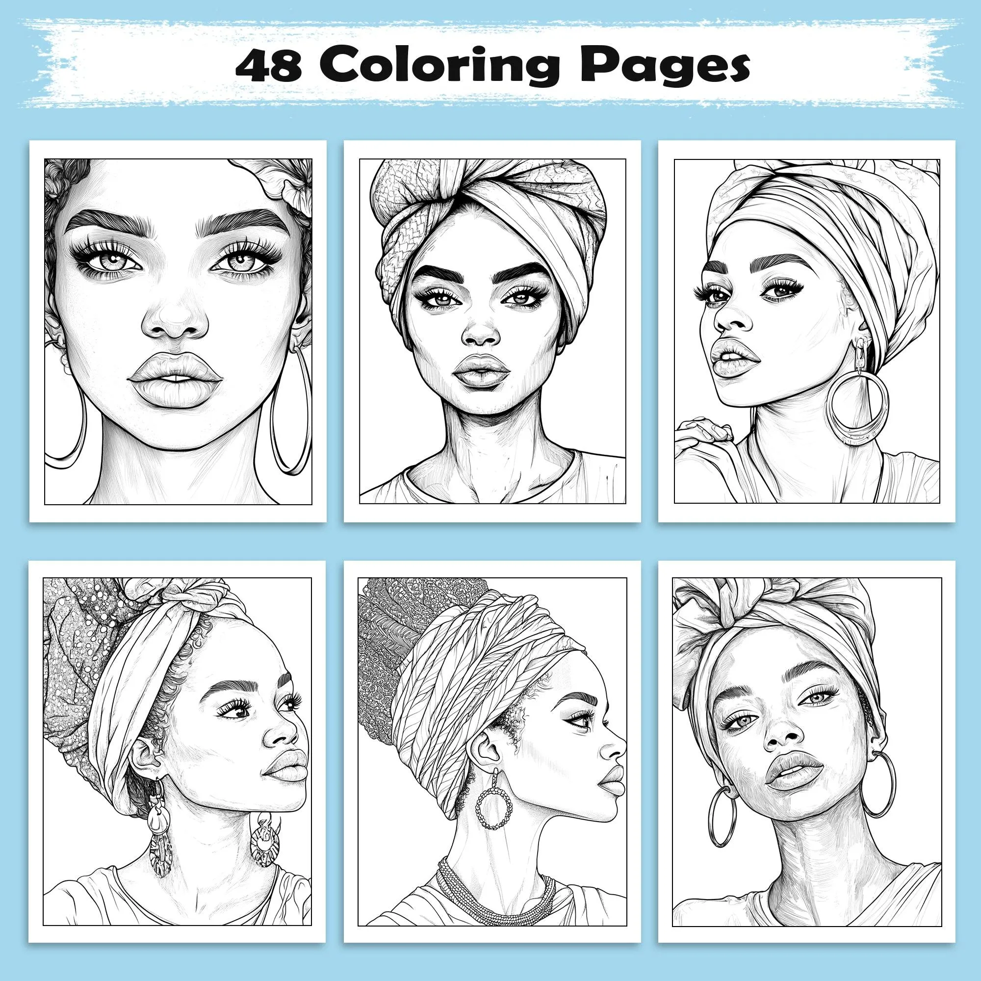 Queens of Color Coloring Pages – 48 Pages – Bold & Beautiful Black Girl Portraits – For Adults - image 3