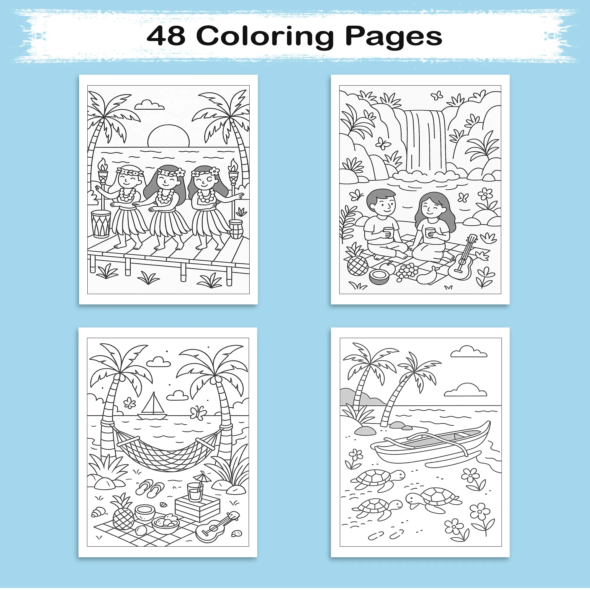 Sunshine & Hula Coloring Pages – 48 Pages – Fun, Tropical, Hawaiian Dances – For Kids - image 5