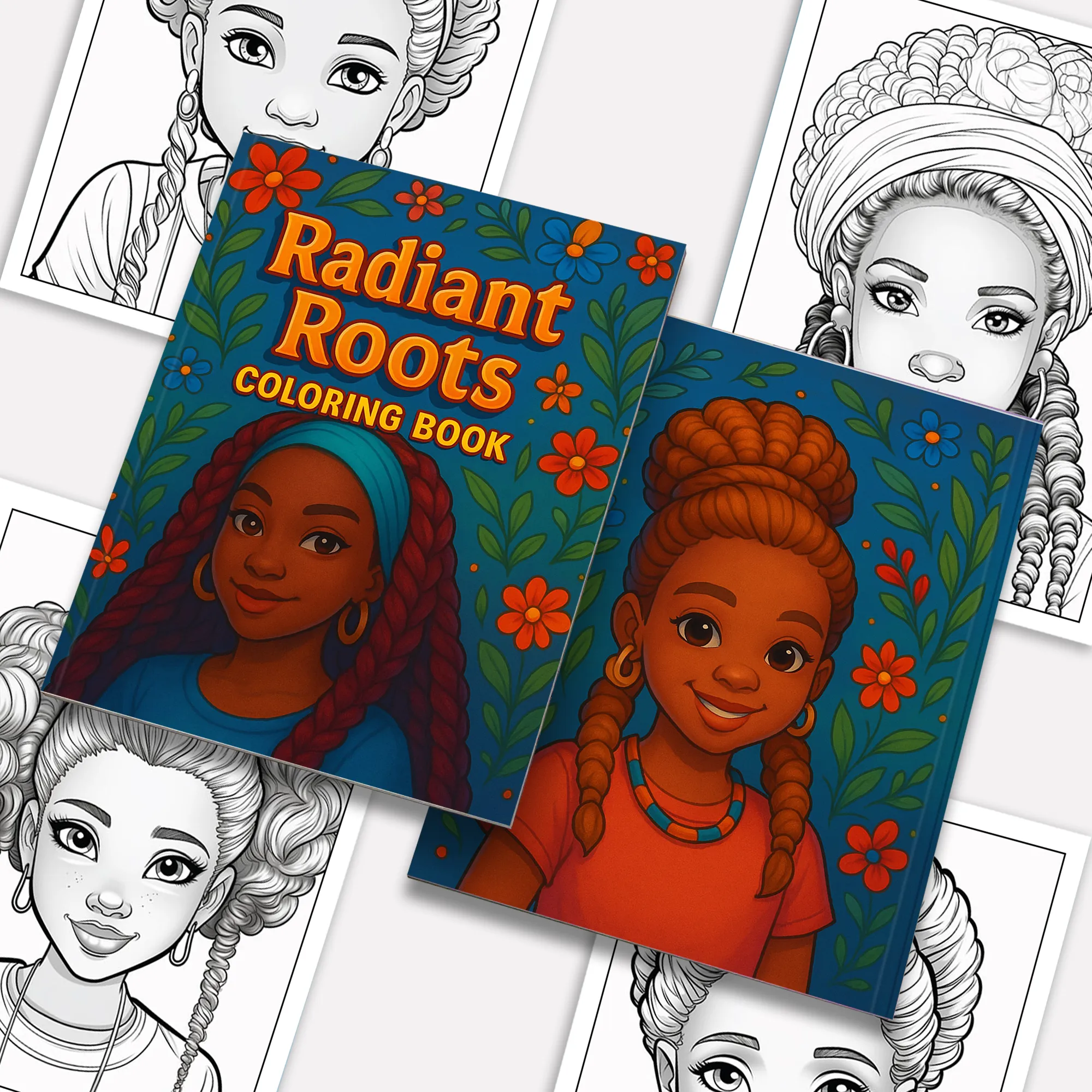 Radiant Roots – Black Girl Coloring Pages – 48 Pages – Braids, Curls, Crowns – For Kids