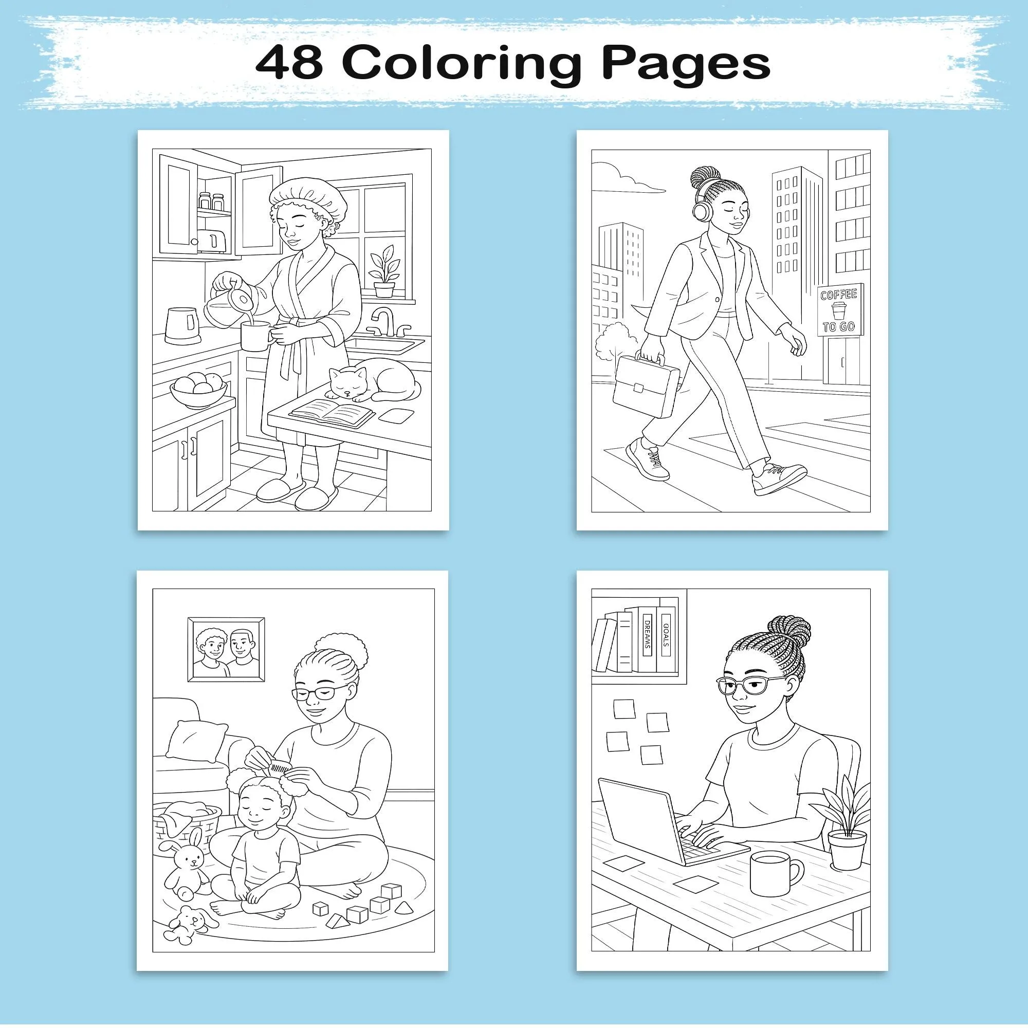 Cozy Curls & Family Love Coloring Pages – 48 Warm Domestic Scenes for Adults - image 2