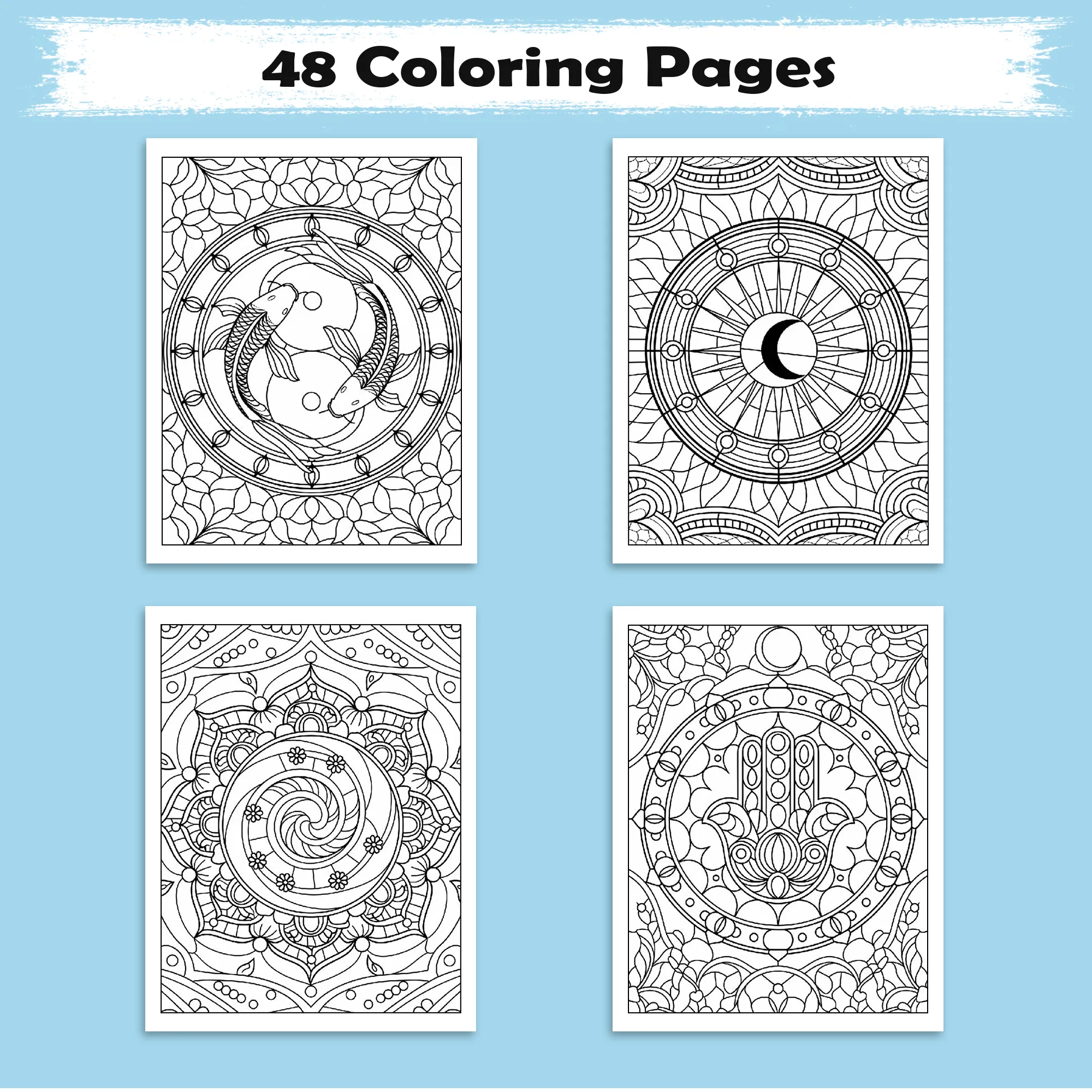 Sacred Window Mandalas – Mandala Coloring Pages – 48 Pages – Bold, Geometric, Stained Glass Style – For Adults - image 3