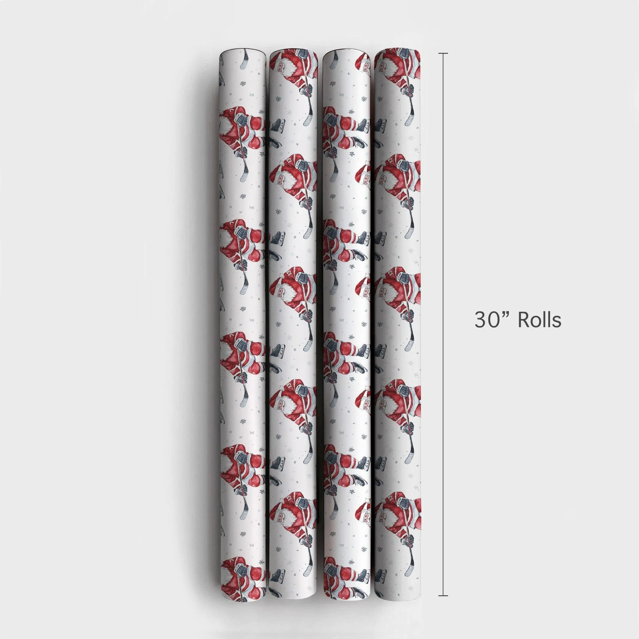 Hockey Santa Wrapping Paper, 13 Claus Playing Ice Watercolor on White Gift Wrapping Paper, Gift Wrap for Players, Coaches and Sports Fans - image 6