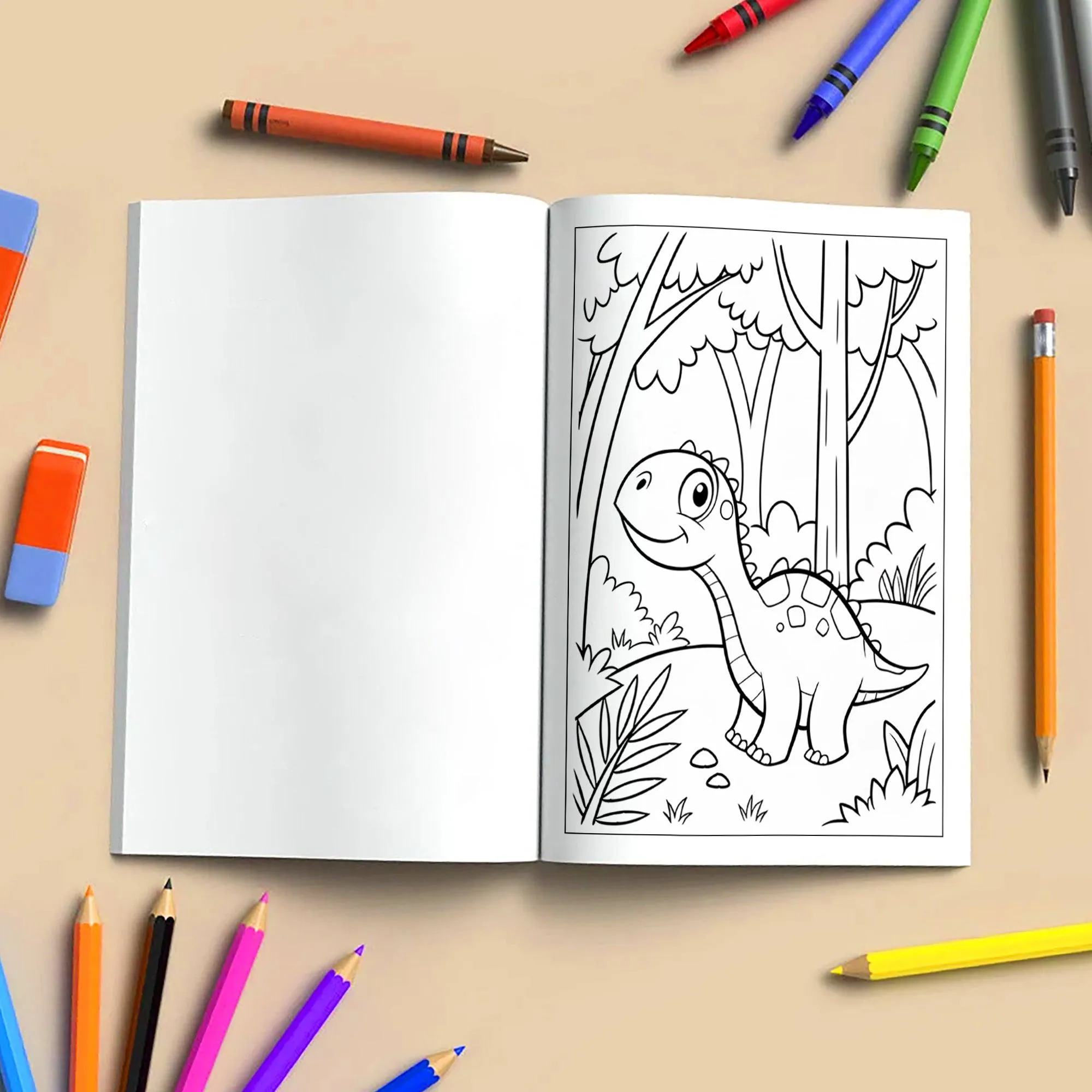 Forest Dino Friends – Fun Dinosaur Coloring Pages – 48 Pages – Jungle, Cute Dinosaurs, Simple Line Art – For Kids - image 4