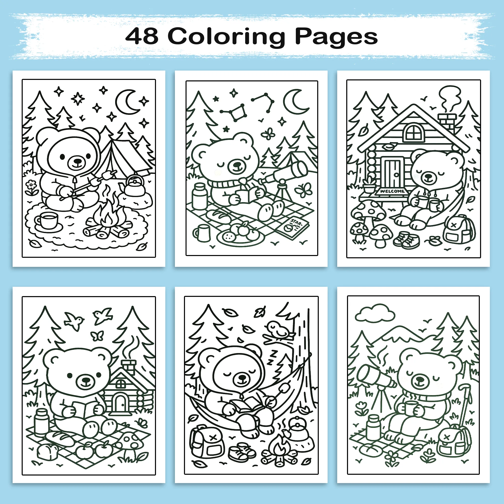 Cozy Nature Getaway Coloring Book – 48 Relaxing Outdoor Scenes with Cute Bears, Camping, Stargazing & Forest Adventures - image 4
