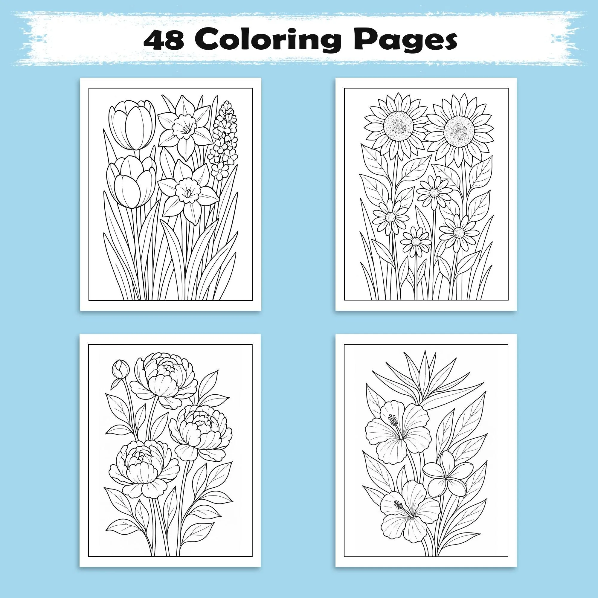 Elegant Flower Garden – Flower Coloring Pages – 48 Pages – Botanical, Calm, Relaxing Designs – For Adults - image 2