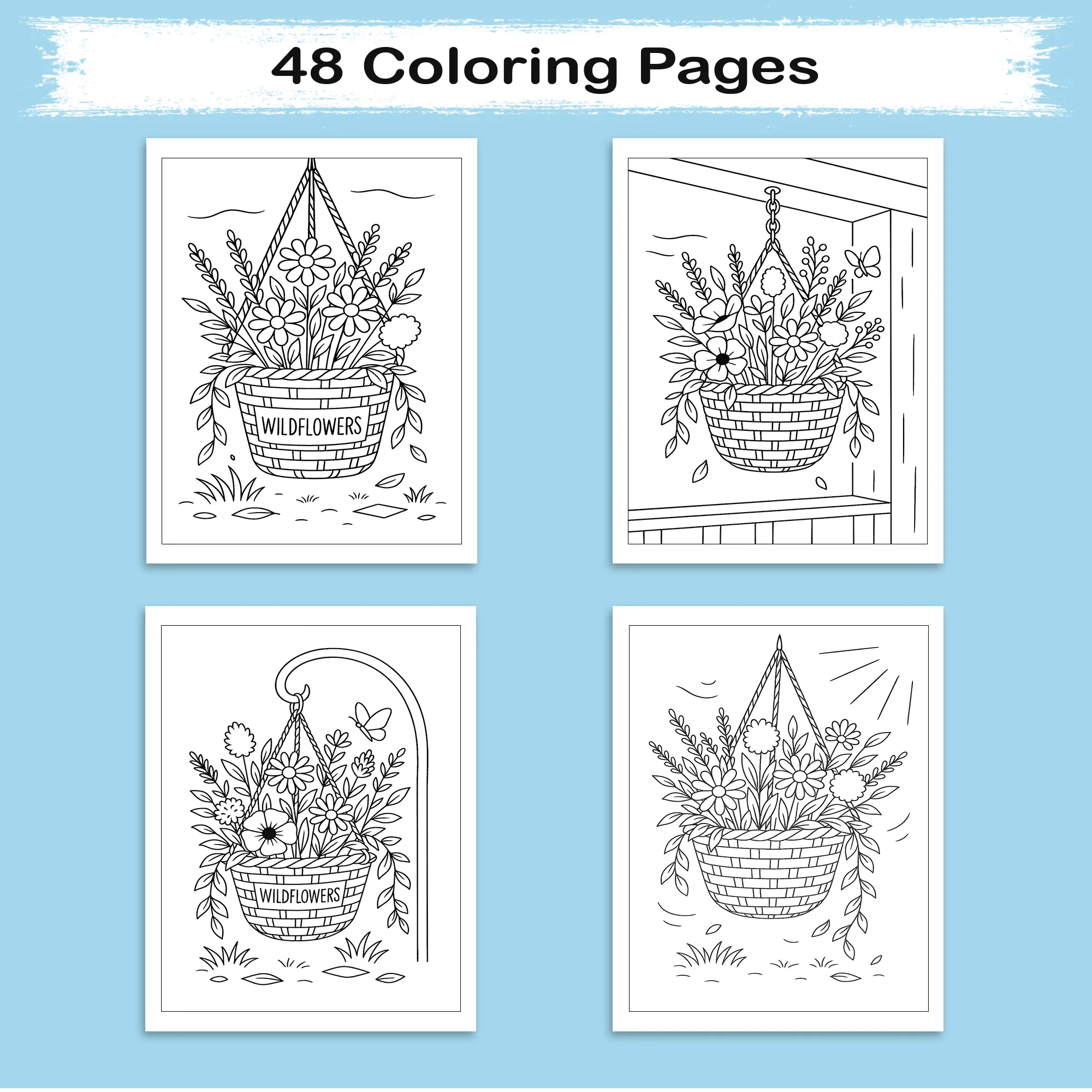 Wildflower Hanging Basket – Flower Coloring Pages – 48 Pages – Gentle, Rustic, Garden-Inspired Beauty – For Adults - image 3