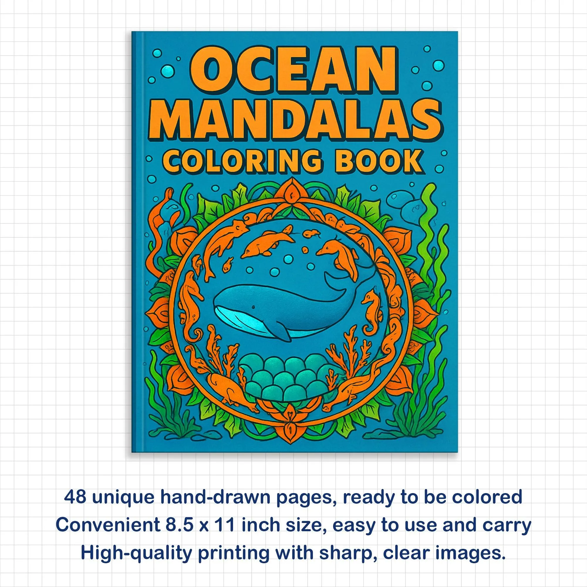 Ocean Mandalas – Mandala Coloring Pages – 48 Pages – Shells, Seahorses, Waves & Underwater Flow – For Adults - image 3