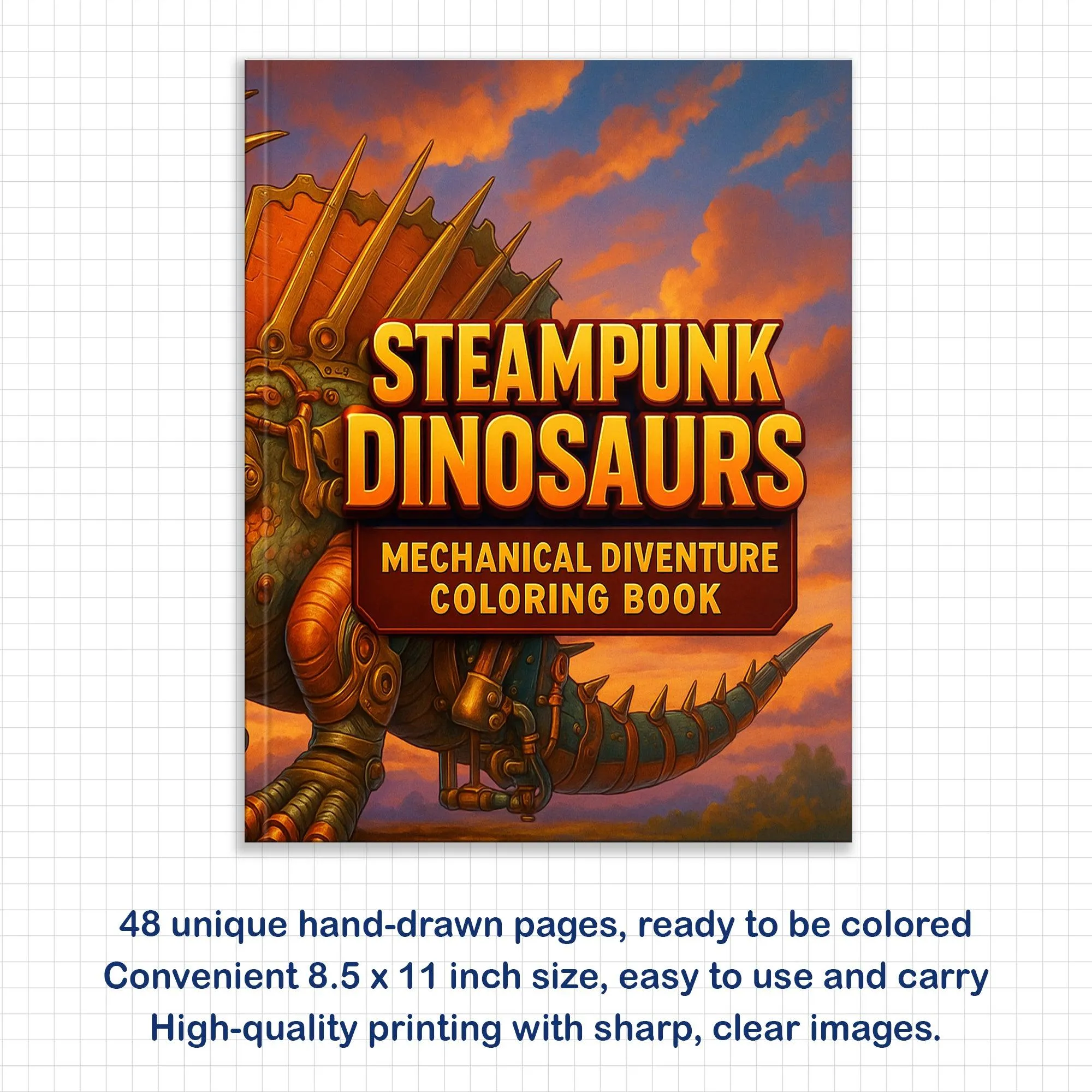 Steampunk Dinosaurs – Mechanical Dino Adventure Coloring Pages – 48 Pages – Complex Line Art, For Adults - image 2