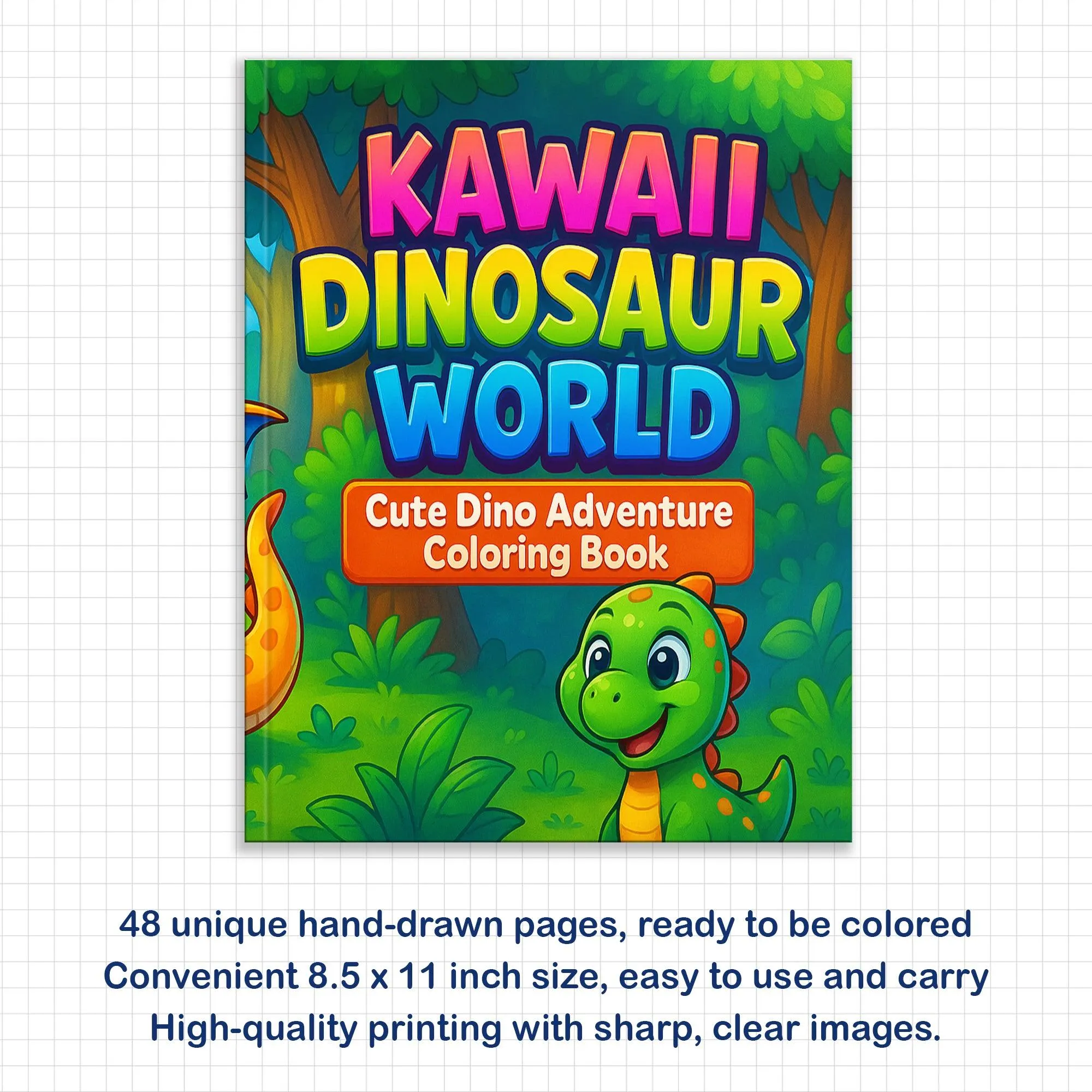 Kawaii Dinosaur World – Cute Dino Adventure Coloring Pages – 48 Pages – Magical, Fun, Easy to Color – For Kids - image 2