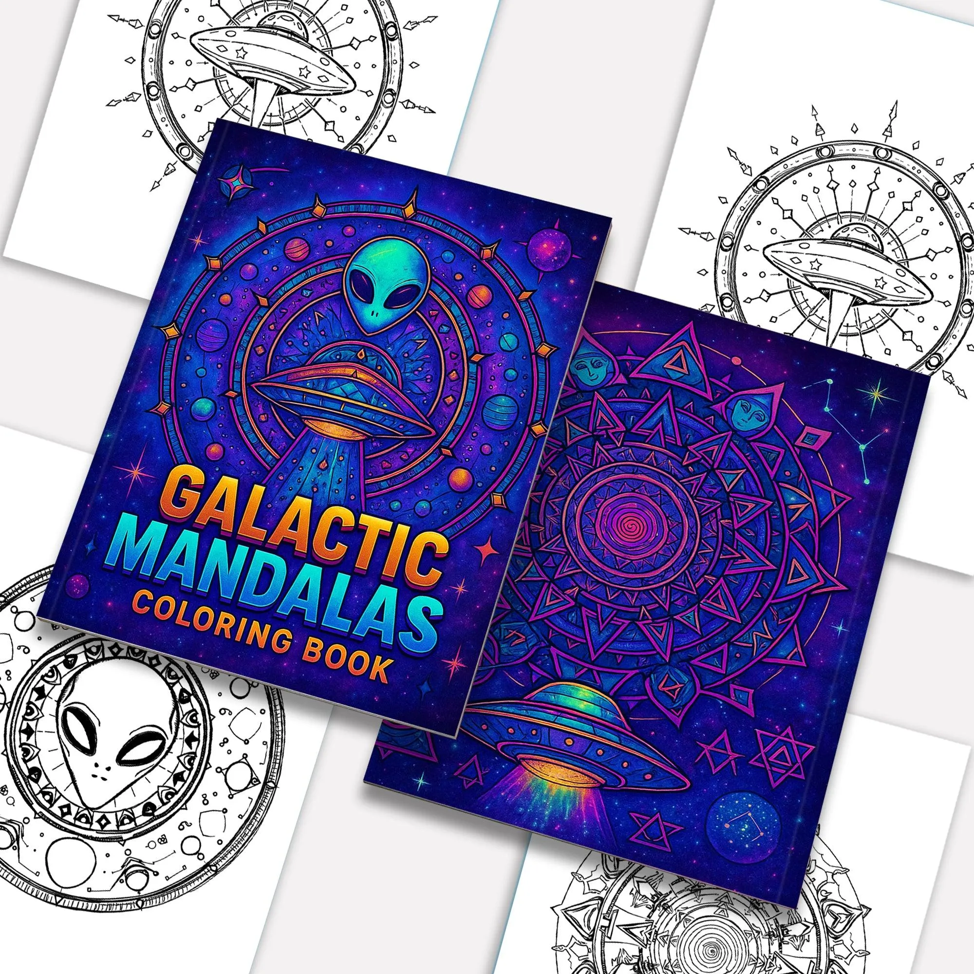 Galactic Mandalas – Mandala Coloring Pages – 48 Pages ��� UFOs, Aliens, Meteors & Cosmic Symbols – For Adults