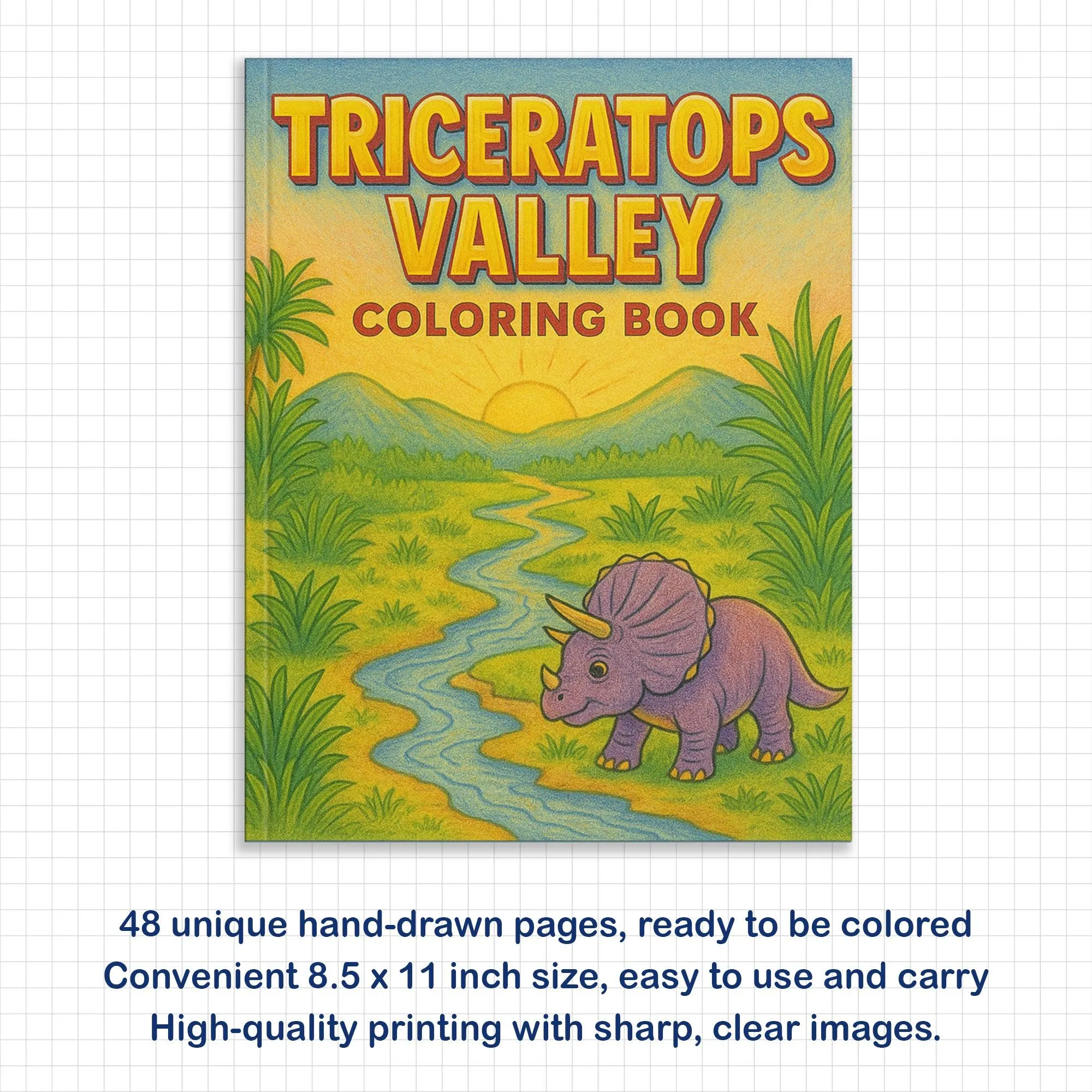 Triceratops Valley Coloring Pages – 48 Pages – Cute, Peaceful, Dinosaur Family Moments – For Kids - image 5