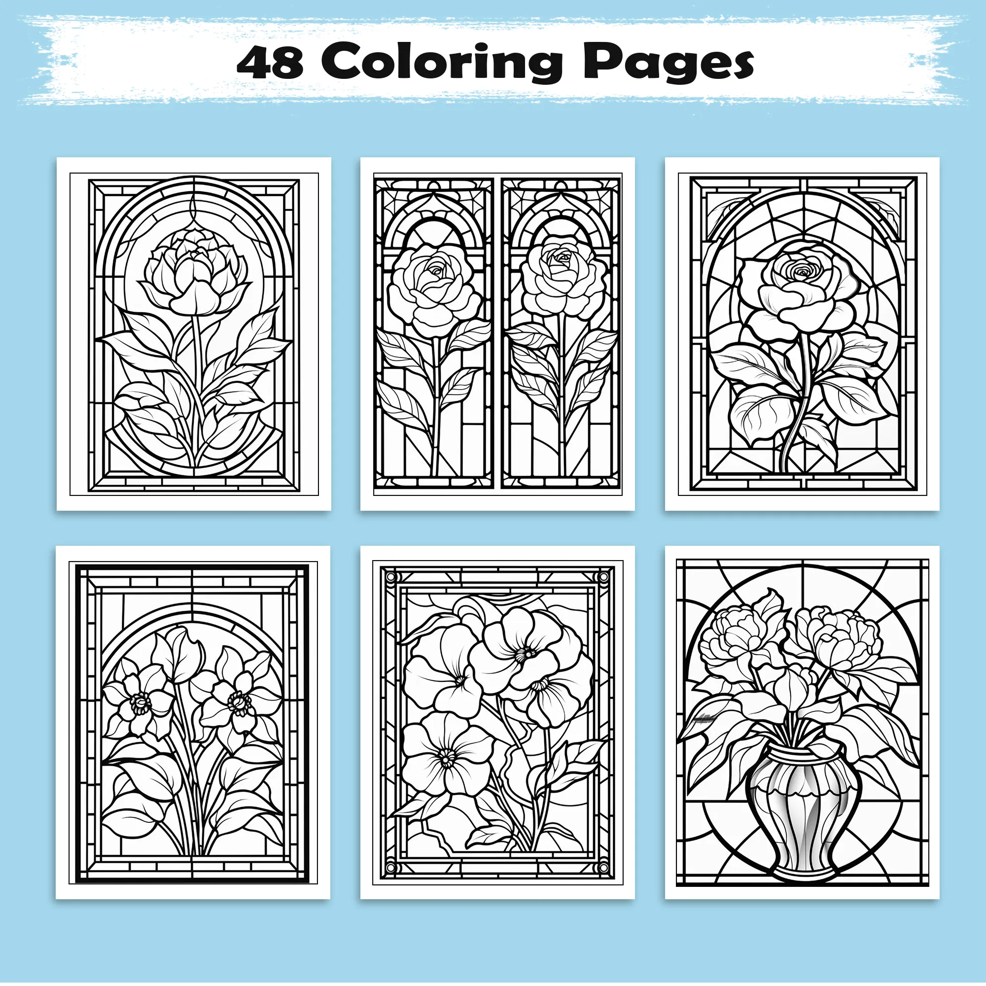 Flower Stained Glass Mandalas – Coloring Pages – 48 Pages – Bold Floral Windows, Intricate Lines, Zen-Inspired – For Adults - image 3