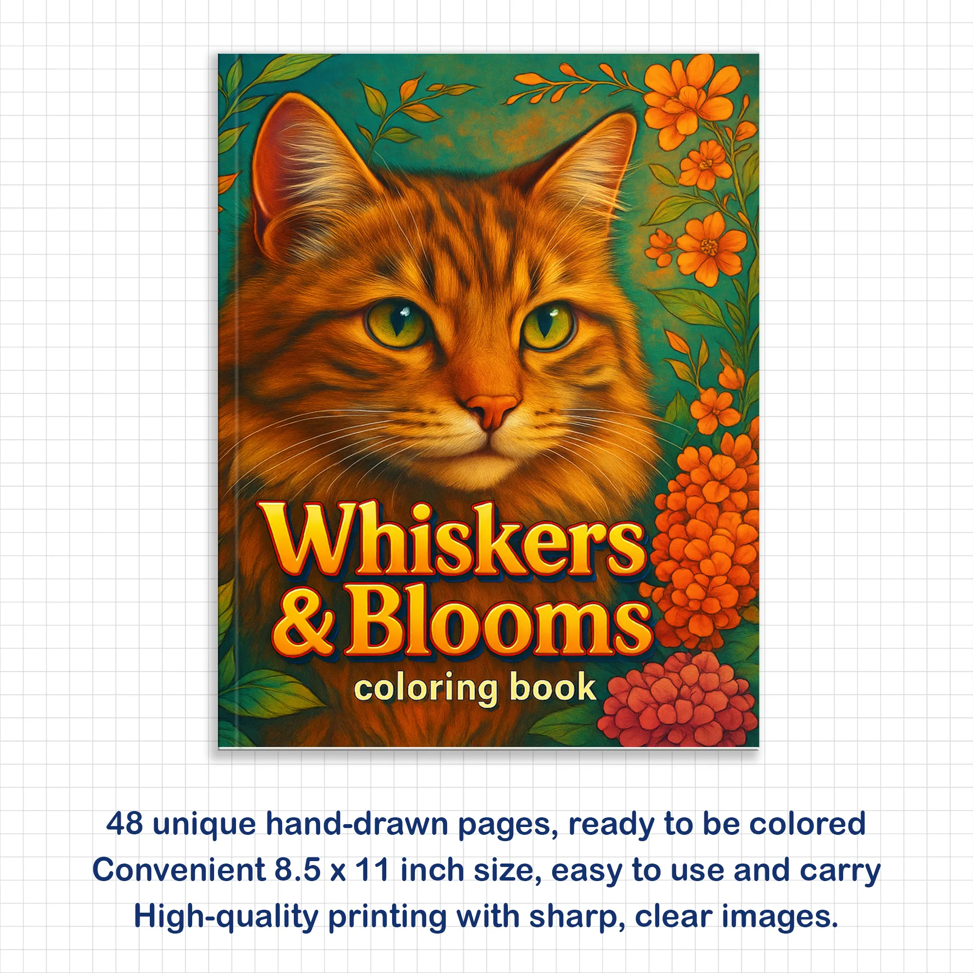 Whiskers & Blooms – Flower Coloring Pages – 48 Pages – Cozy Cats, Floral Backgrounds, Relaxing Line Art – For Adults - image 2