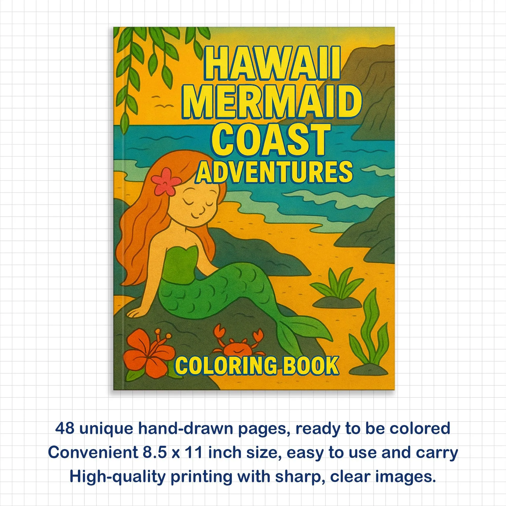 Hawaii Mermaid Coast Adventures Coloring Pages – 48 Whimsical Scenes with Lava Rocks, Tide Pools & Sea Life - For Kids - image 4
