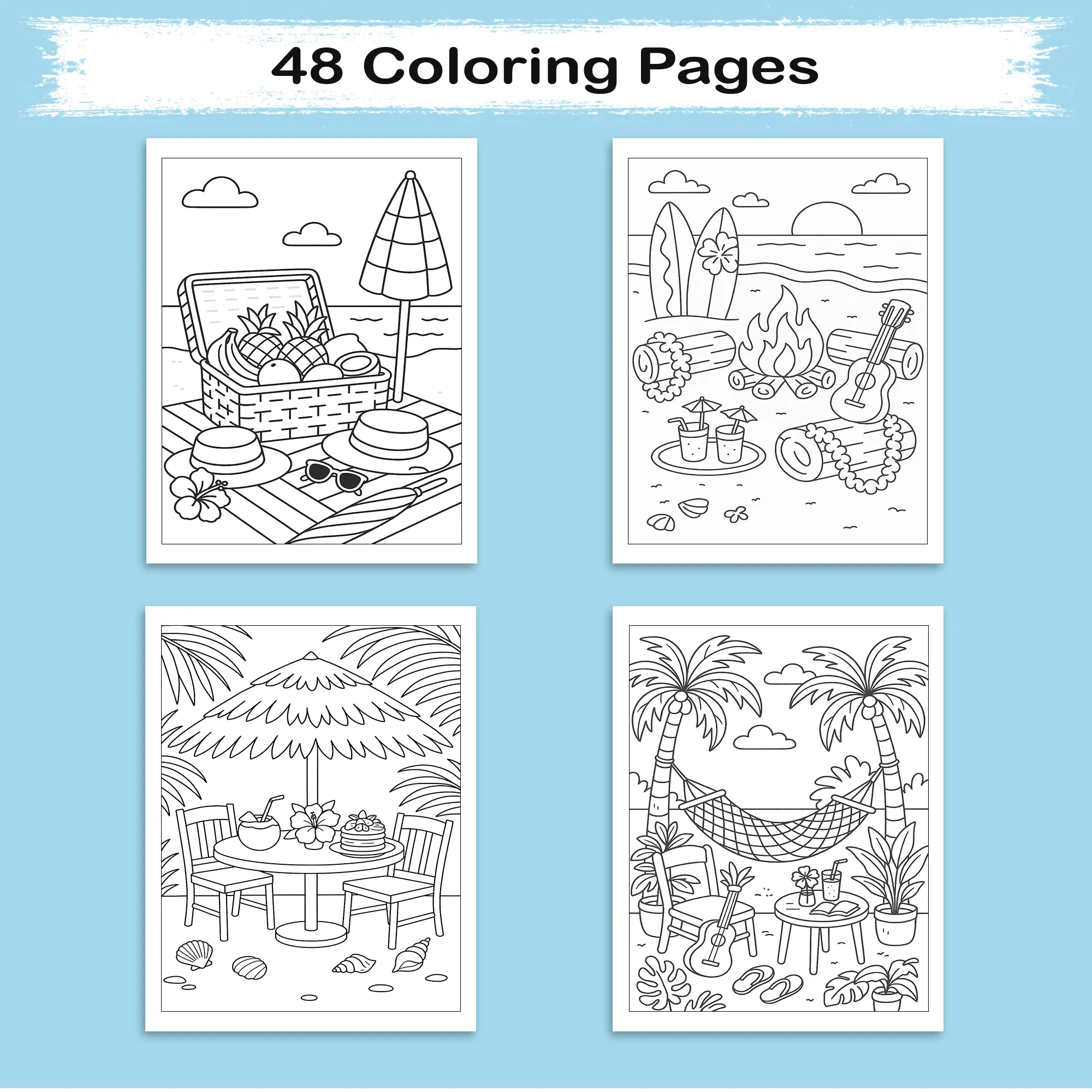 Cozy Hawaii Island Vibes Coloring Pages – 48 Pages – Chill, Zen, Beach Aesthetic – For Adults - image 3