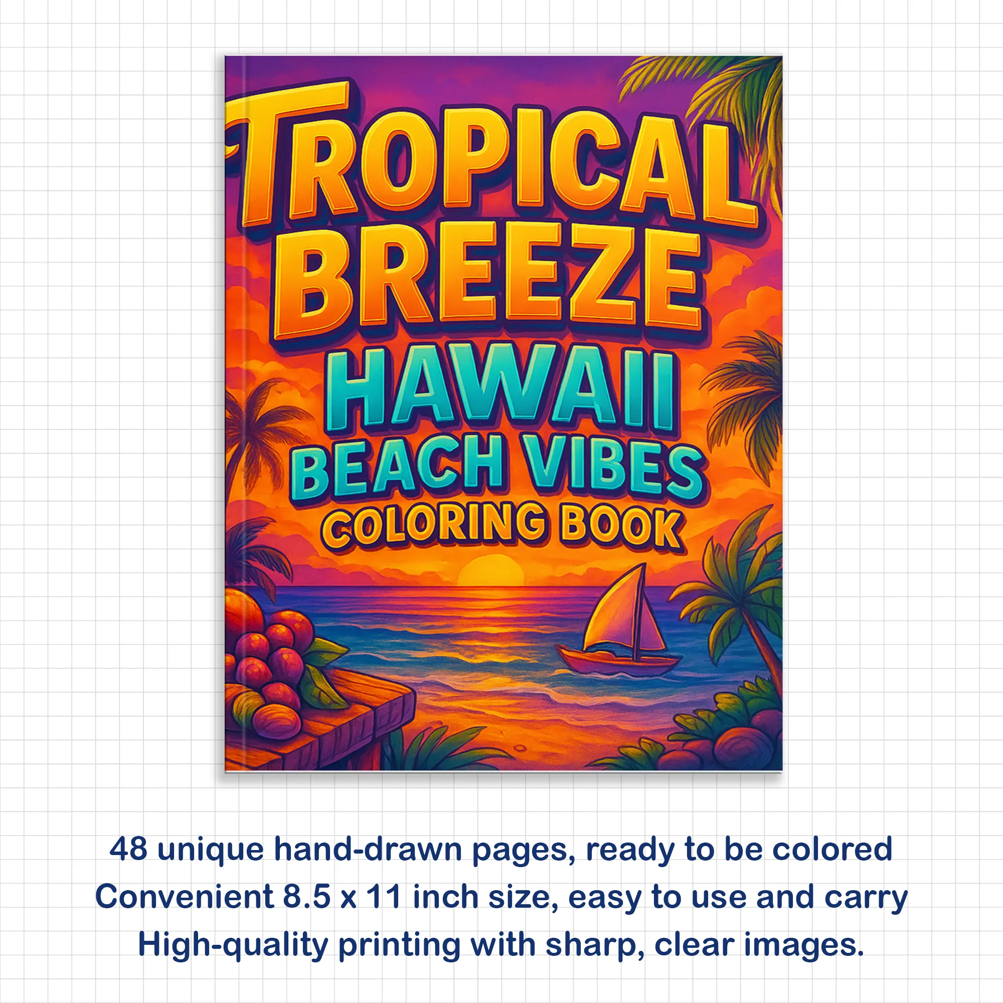 Tropical Breeze – Hawaii Coloring Pages – 48 Relaxing Beach Scenes for Adults - image 2