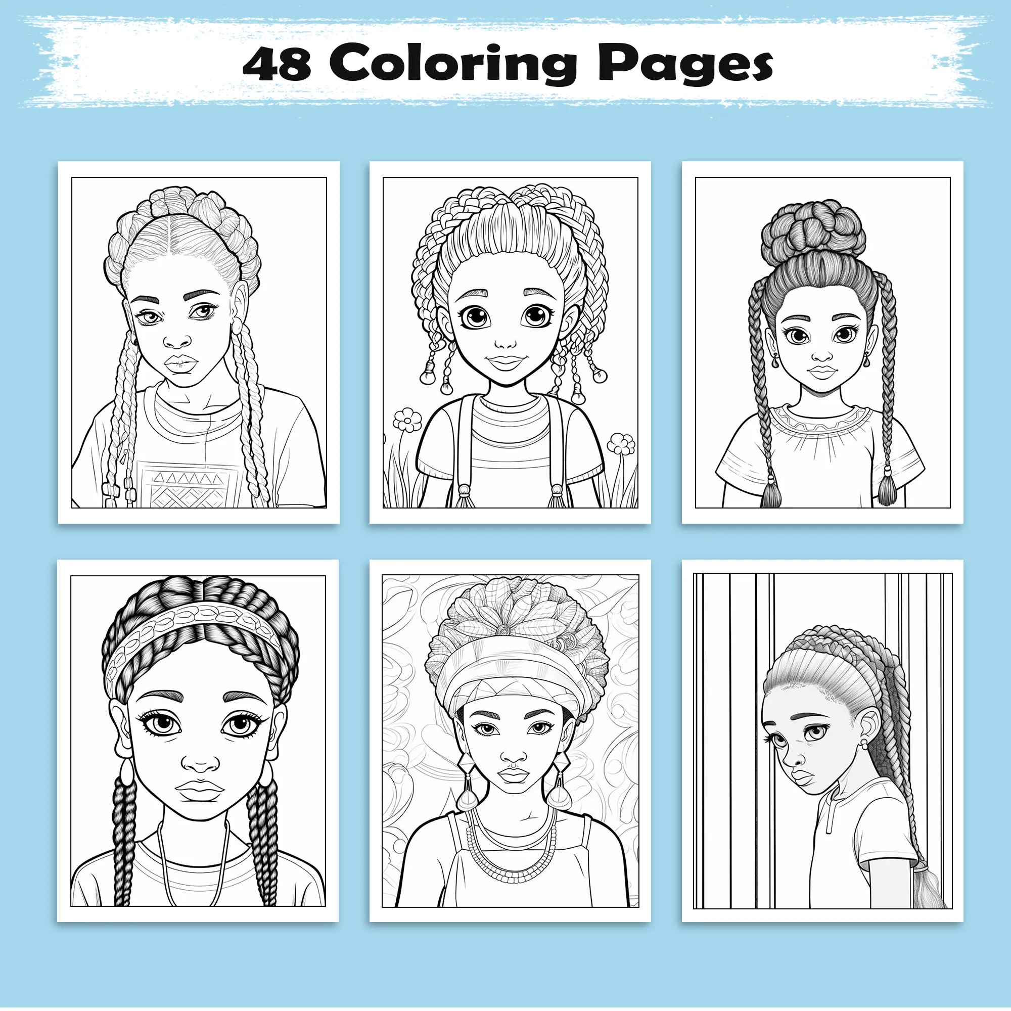 Braided Queens – Black Girls Coloring Pages – 48 Pages – Stylish, Empowering, Diverse Hairstyles – For Kids - image 3