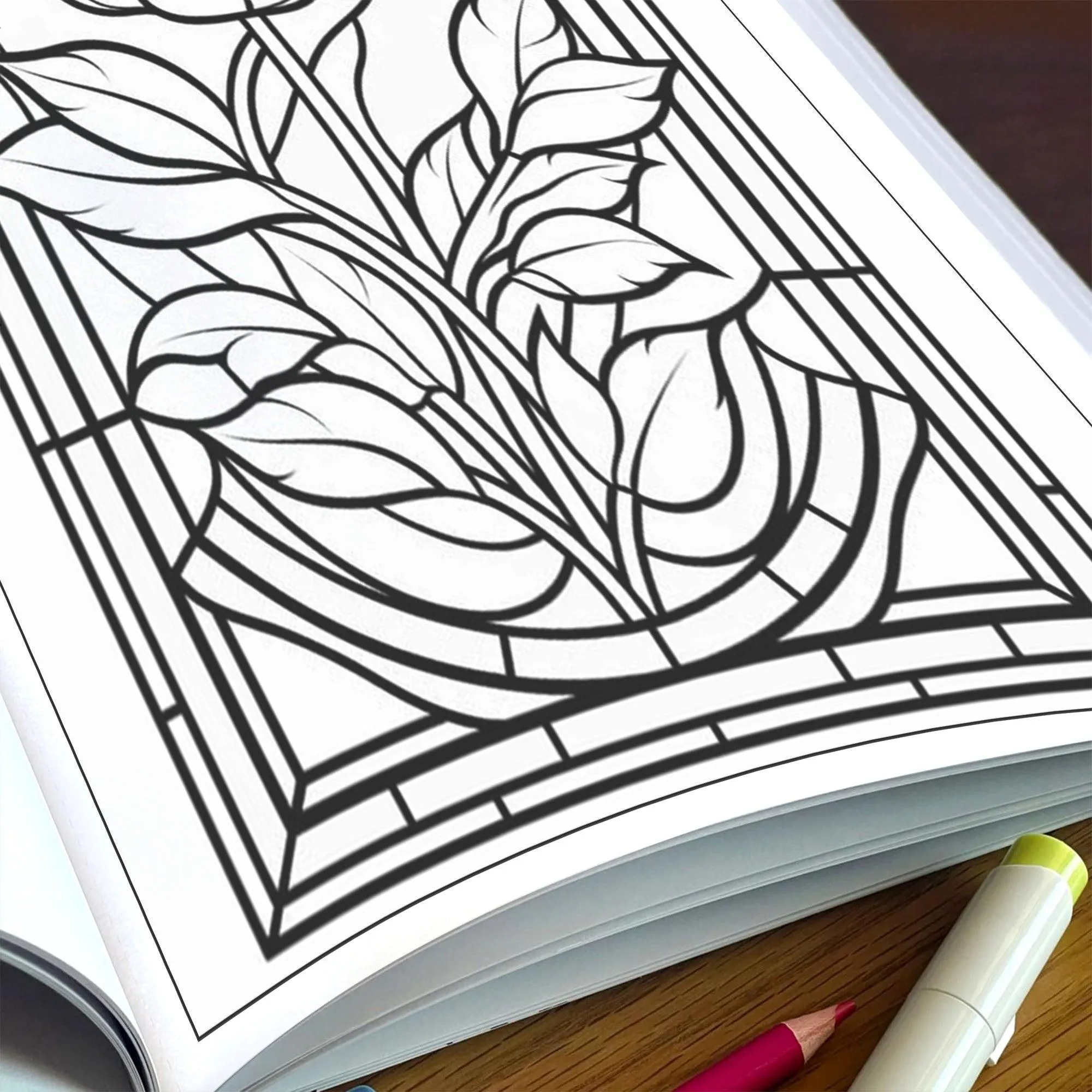 Flower Stained Glass Mandalas – Coloring Pages – 48 Pages – Bold Floral Windows, Intricate Lines, Zen-Inspired – For Adults - image 5