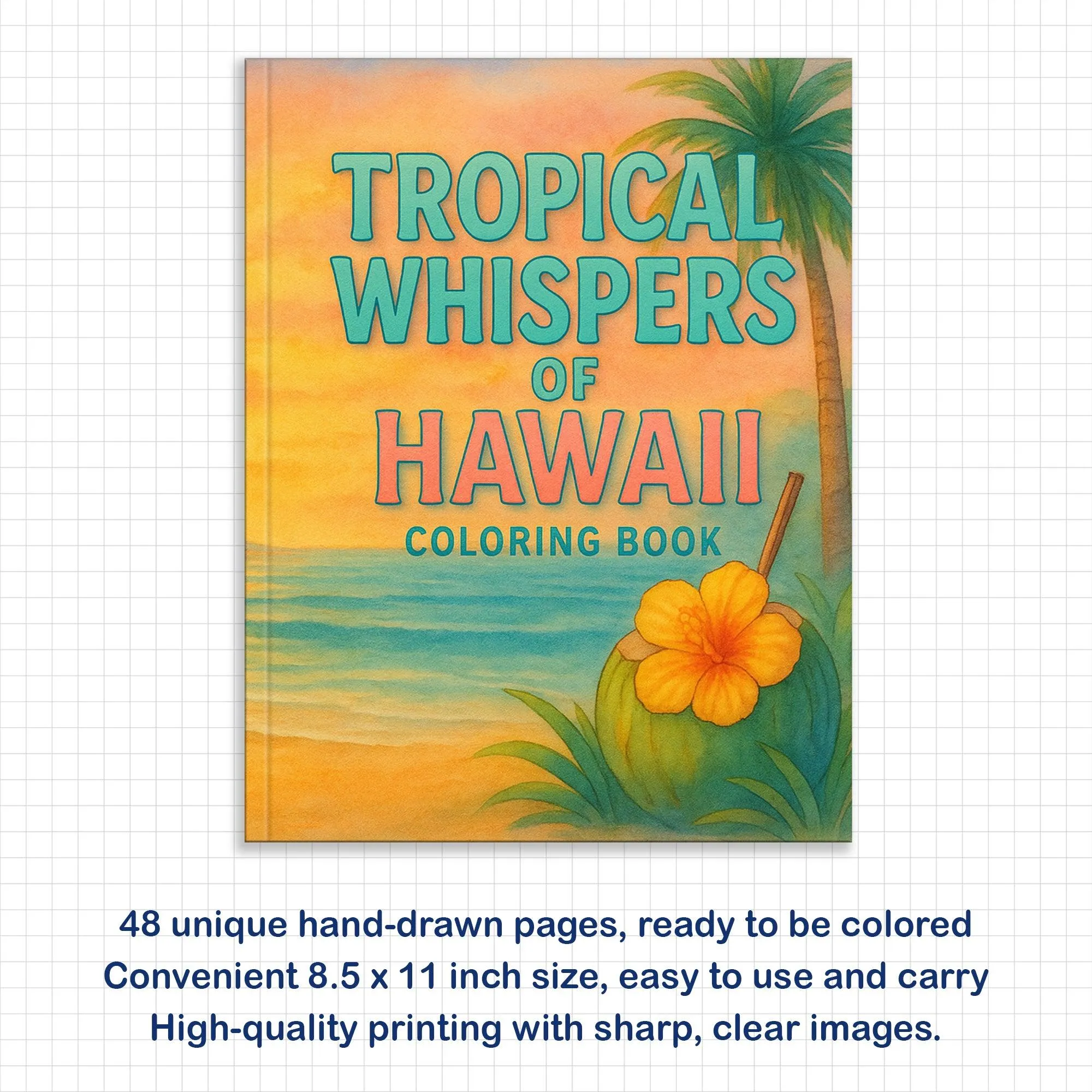 Tropical Whispers of Hawaii Coloring Pages – 48 Serene Island Scenes with Flamingos, Coconuts, and Cats – For Adults - image 3