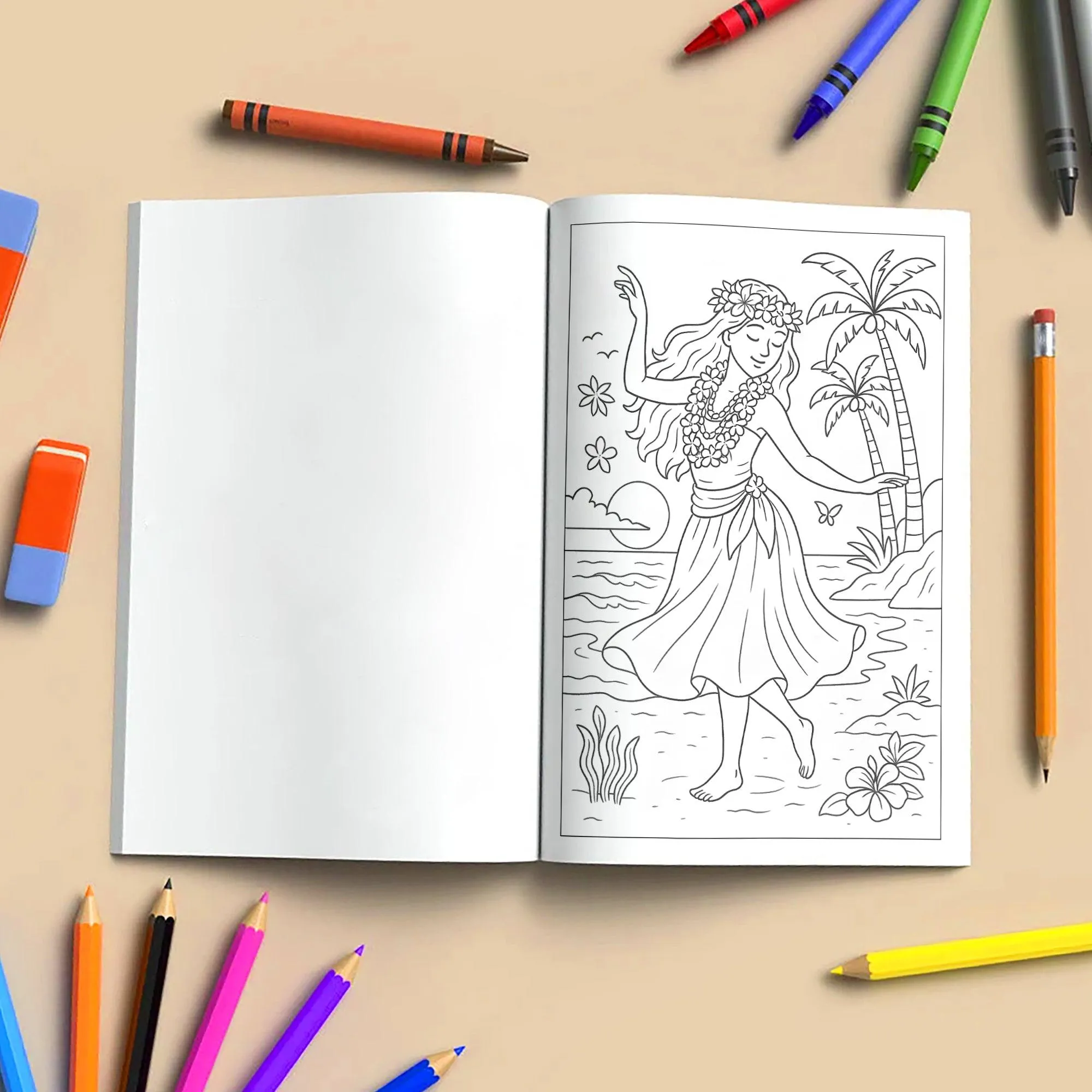 Island Girls of Hawaii Coloring Pages – 48 Tropical Portraits of Graceful Women & Scenic Views - For Adults - image 5