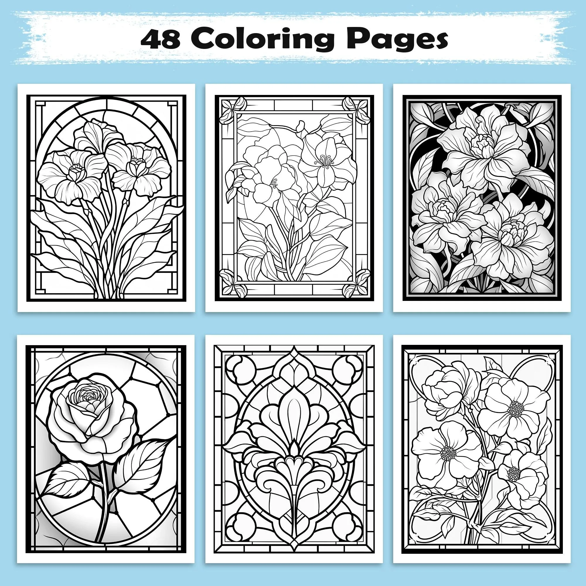 Stained Glass Flower Garden Coloring Pages – 60 Intricate Floral Designs for Adults - image 2