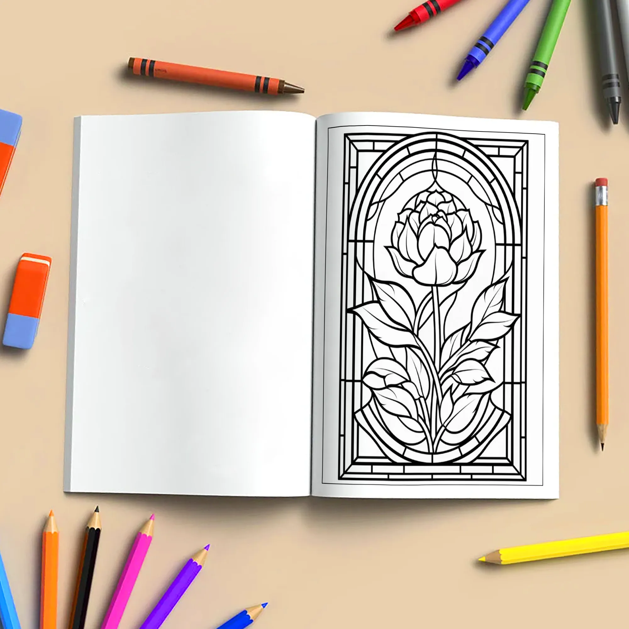Flower Stained Glass Mandalas – Coloring Pages – 48 Pages – Bold Floral Windows, Intricate Lines, Zen-Inspired – For Adults - image 4