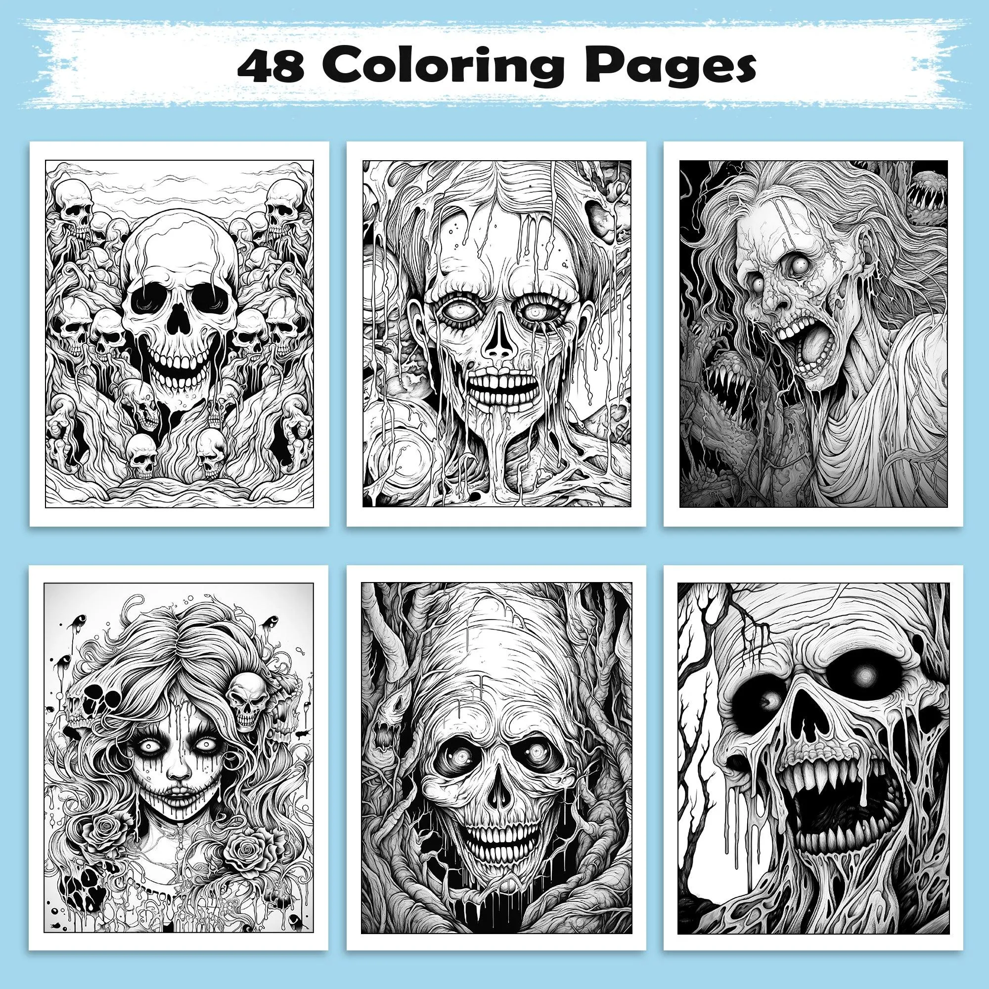 Melting Souls Coloring Pages – 48 Pages – Gothic Zombies, Skull Horror Art – For Adults - image 3