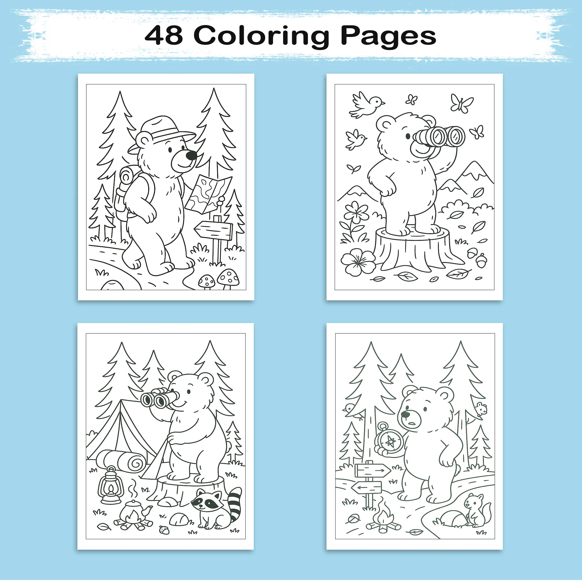 Brown Bear Adventures – Animal Coloring Pages – 48 Pages – Cute, Forest, Wholesome Moments – For Kids - image 4