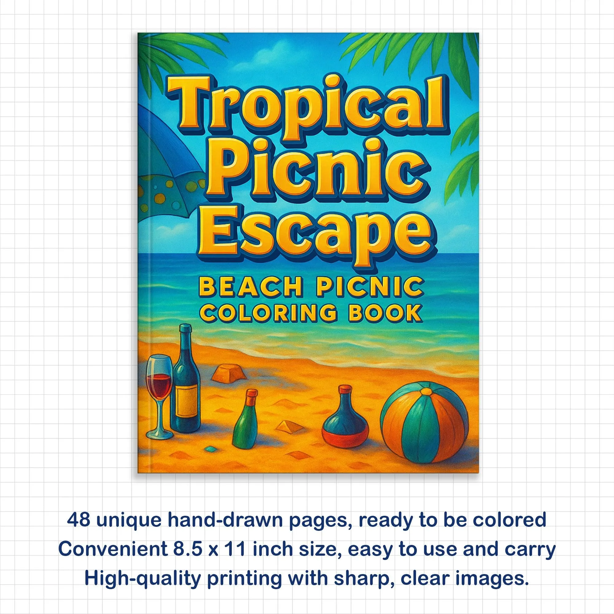 Tropical Picnic Escape Coloring Page – 48 Pages – Beach Picnic Theme – For Adults - image 2