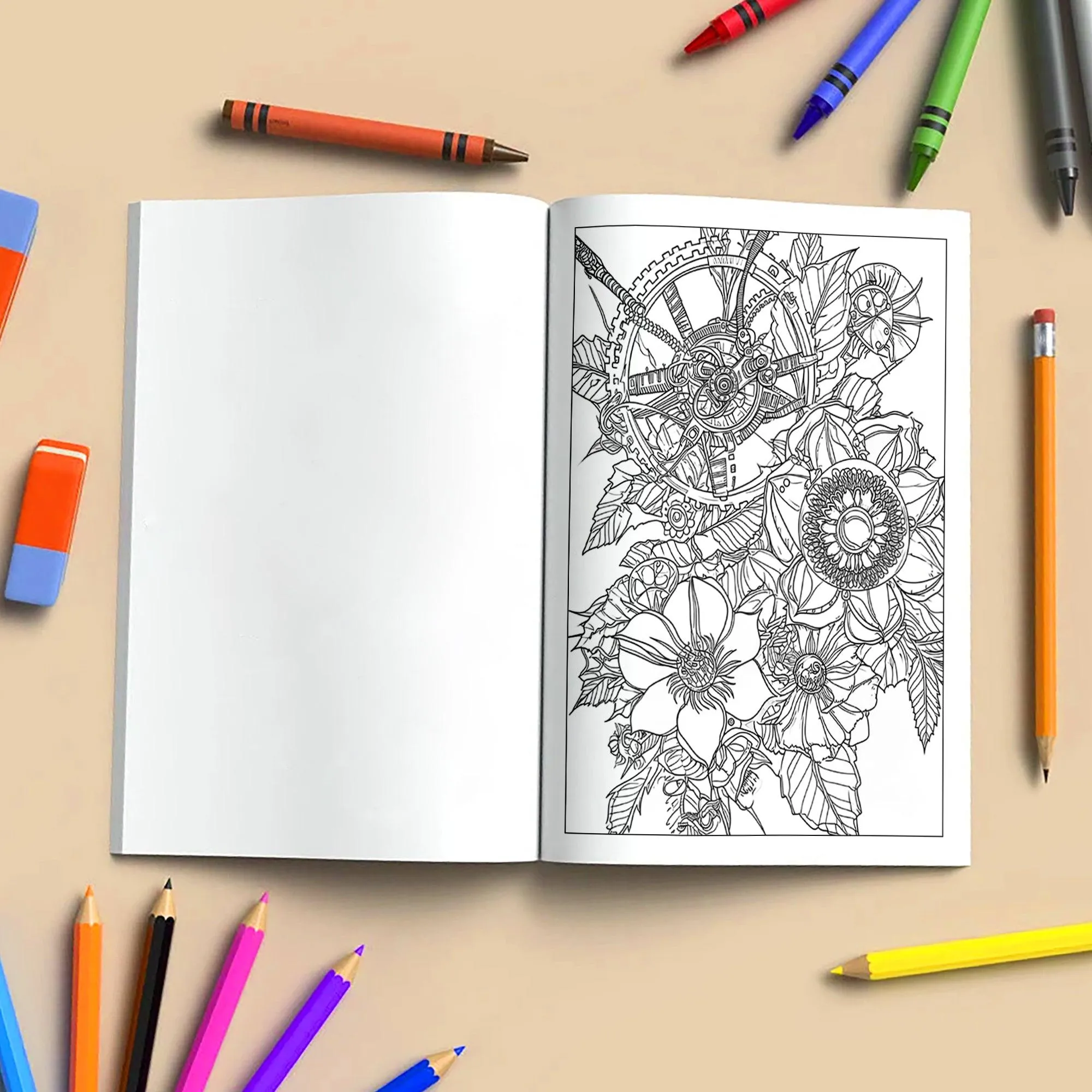 Steampunk Blooms Coloring Pages – 48 Pages – Floral Gears, Mechanical Flowers, Intricate Design – For Adults - image 4