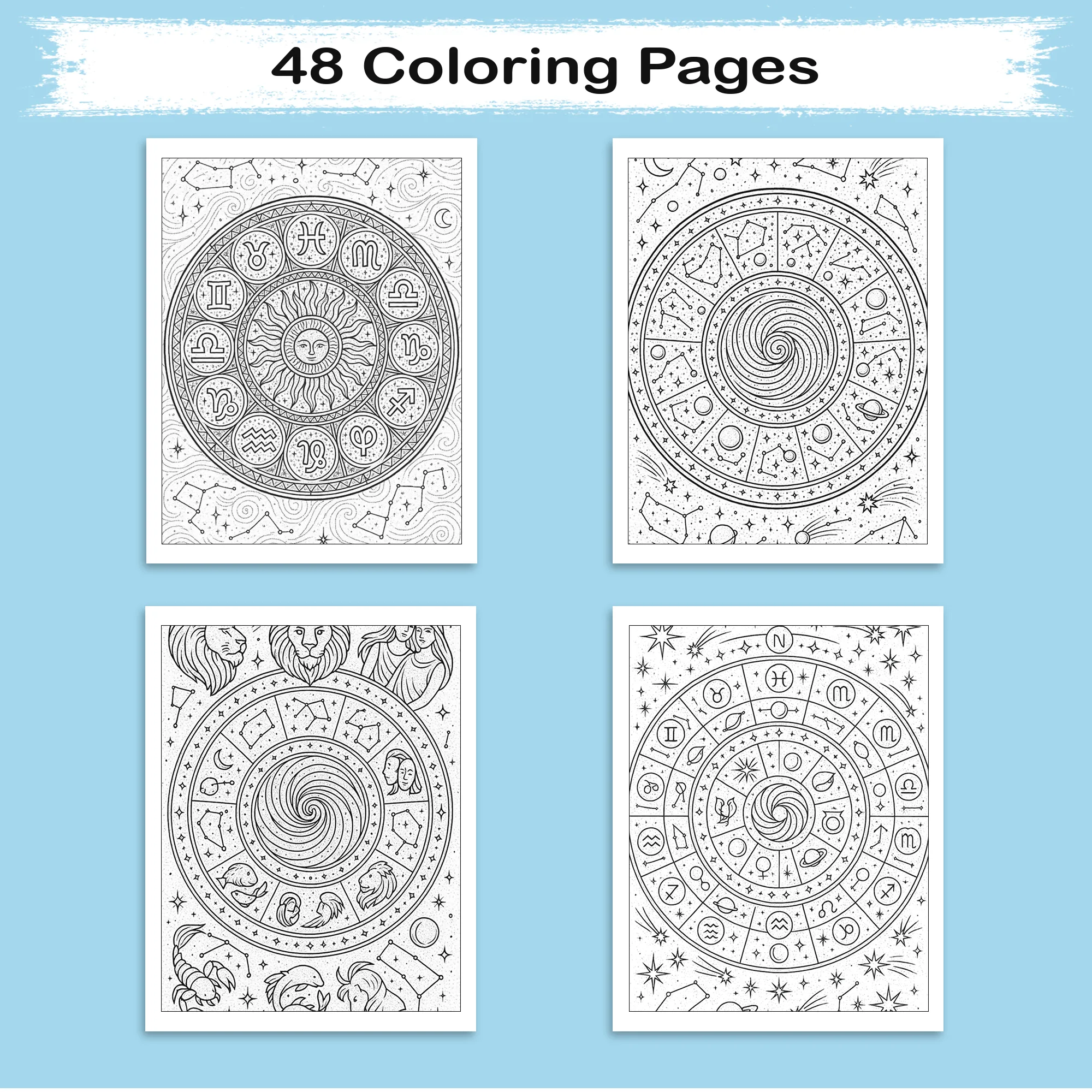 Zodiac Mandalas of the Cosmos Coloring Pages – 48 Celestial Astrology Designs for Adults - image 3