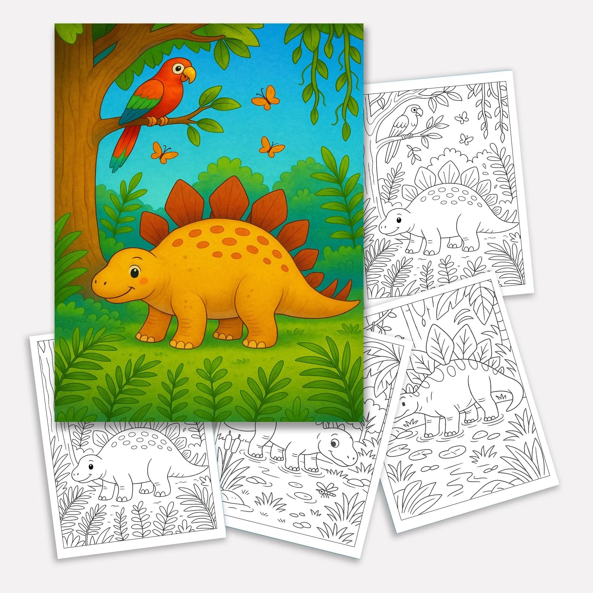 Gentle Dinosaurs in Nature Coloring Pages – 48 Pages – Cute, Calm, Jungle Adventures – For Children - image 2