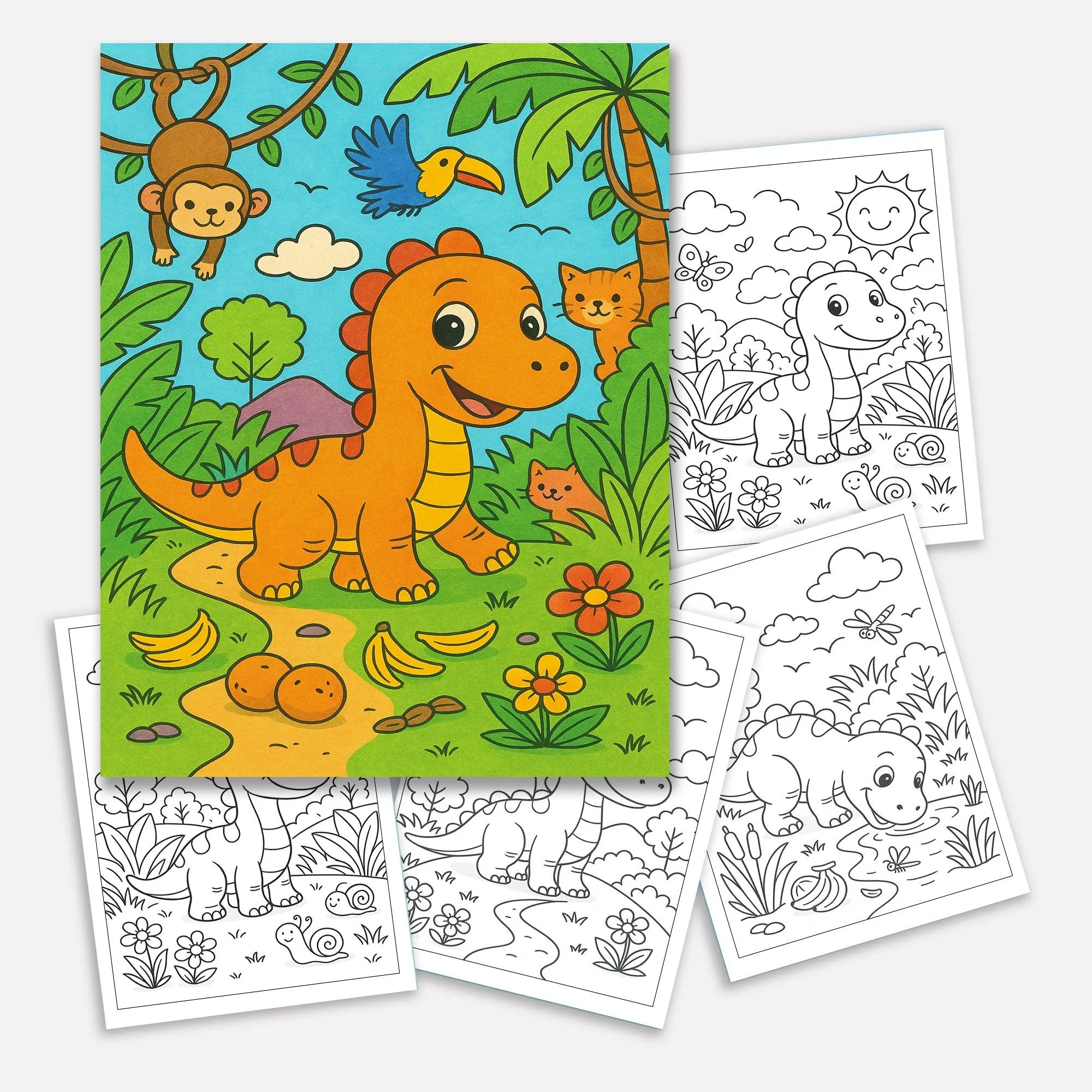 Jungle Dino Adventures Coloring Pages – 48 Pages – Fun, Wild, Prehistoric Jungle Scenes – For Kids - image 2