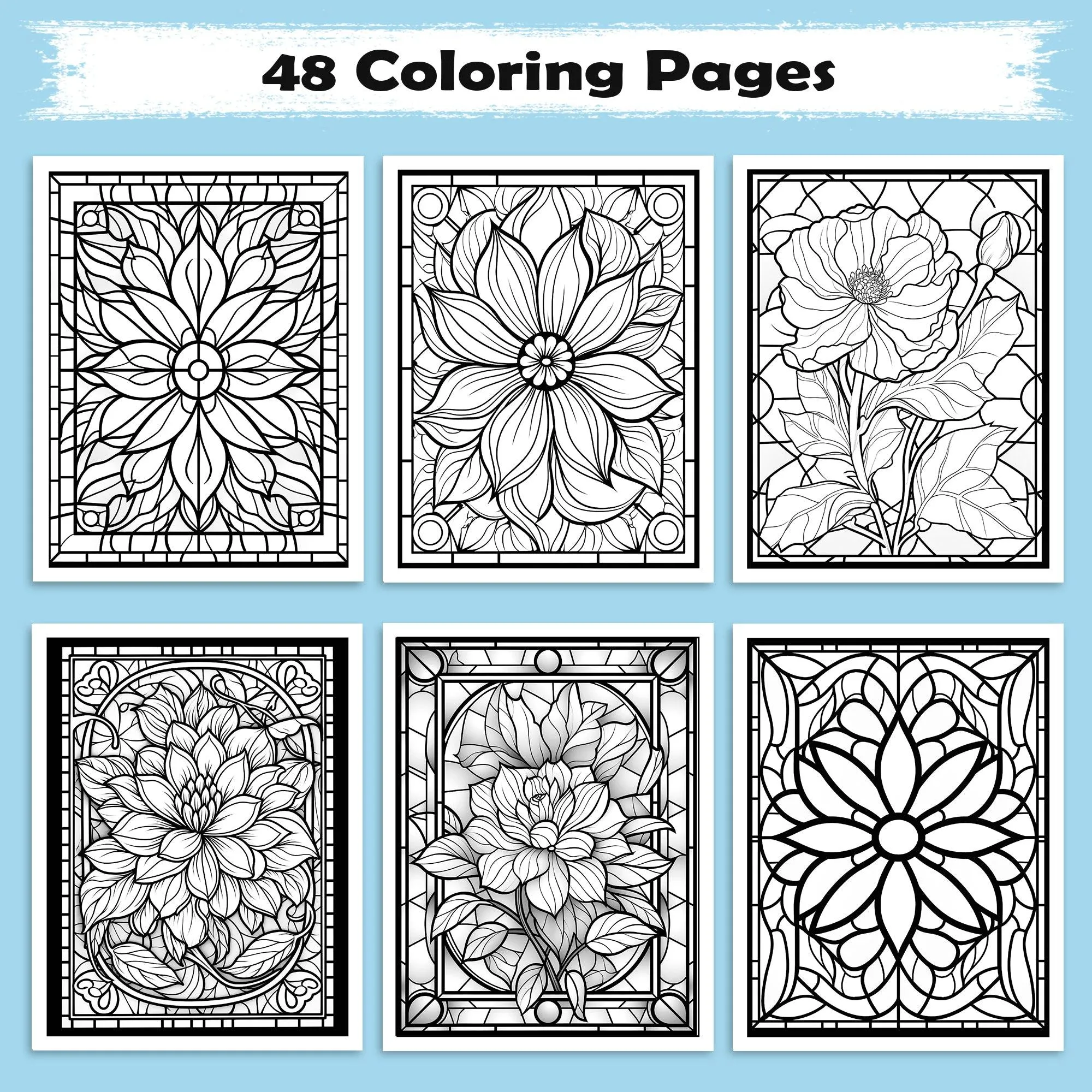 Glass Garden Mandalas Coloring Pages – 48 Elegant Floral Stained Glass Designs for Adults - image 2