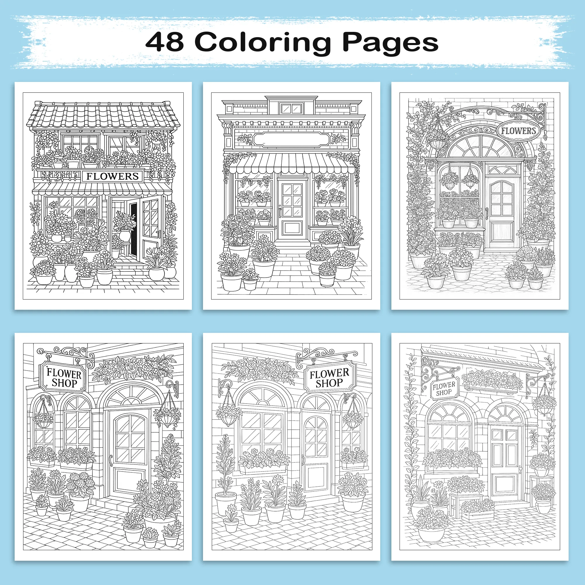 Flower Storefront Coloring Book - Romantic Streets and Blossoming Window Displays - image 4