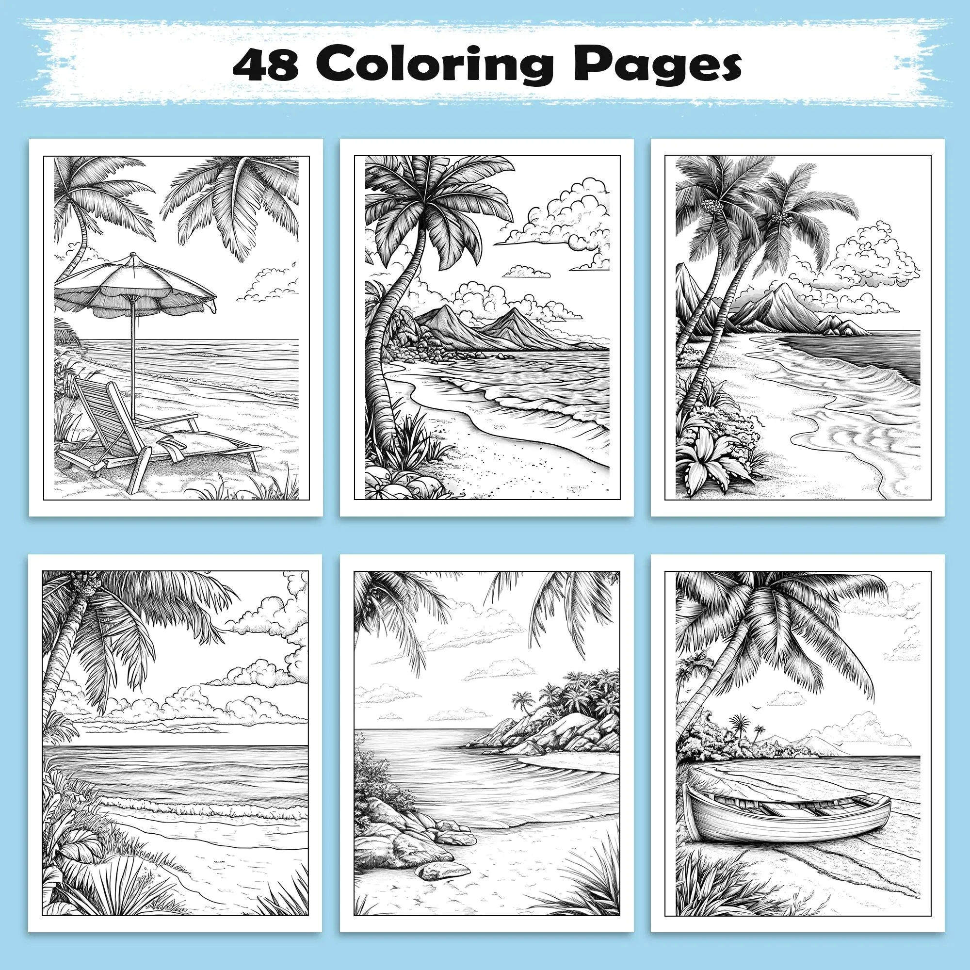 Tropical Calm Coloring Pages – 48 Peaceful Hawaii Coastline Illustrations for Adults - image 2