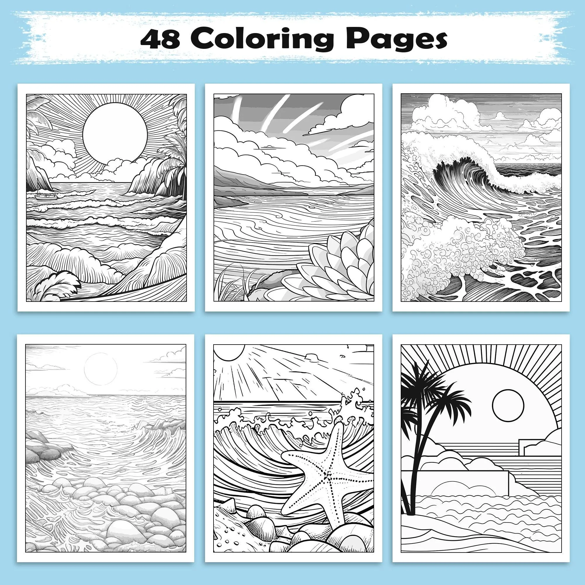Waves of Hawaii Coloring Pages - 48 Sunrise Coast Scenes for Adults - image 2