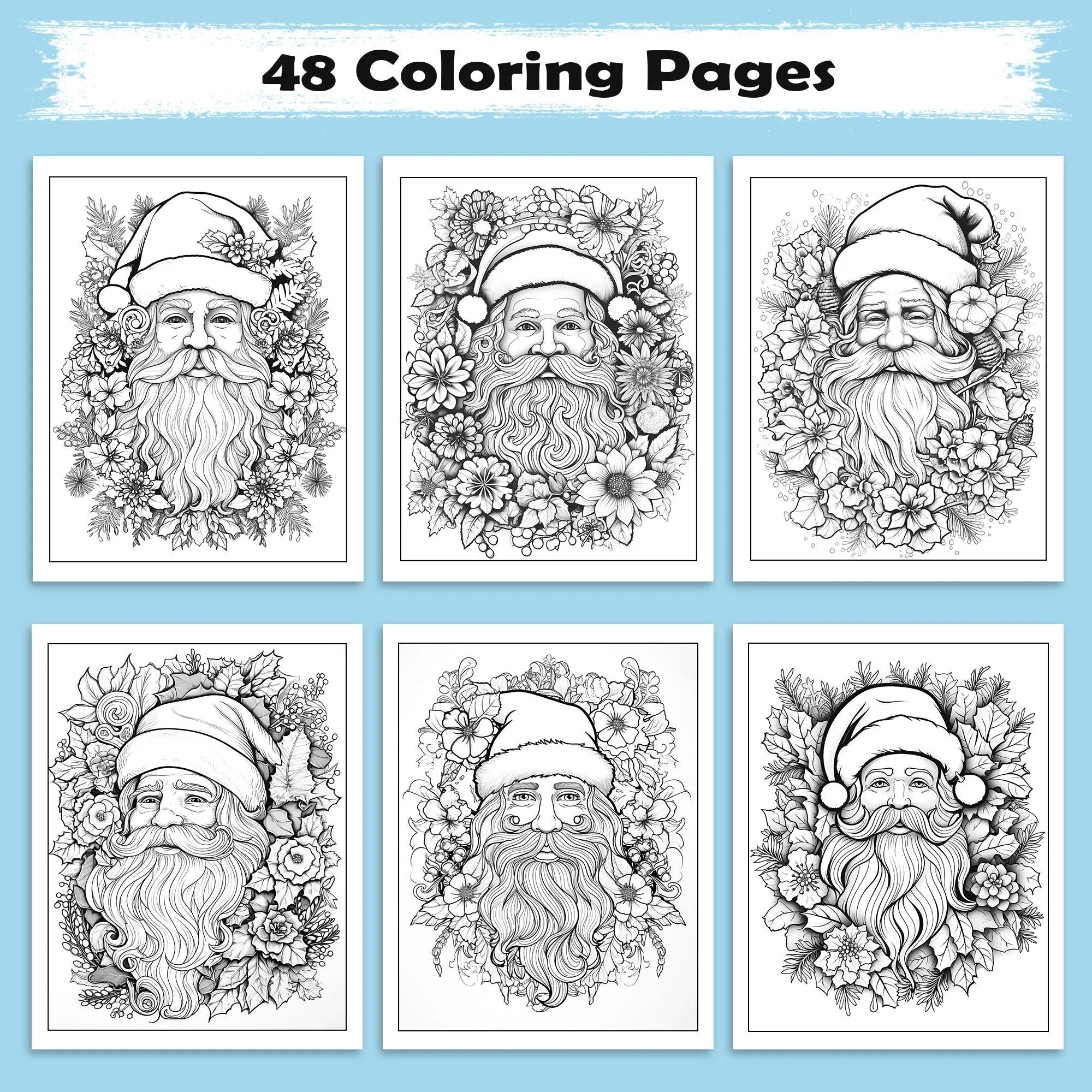 Jolly Santa Garden Coloring Pages – 48 Pages – Christmas Flowers, Santa Art, Holiday Vibes – For Adults - image 5